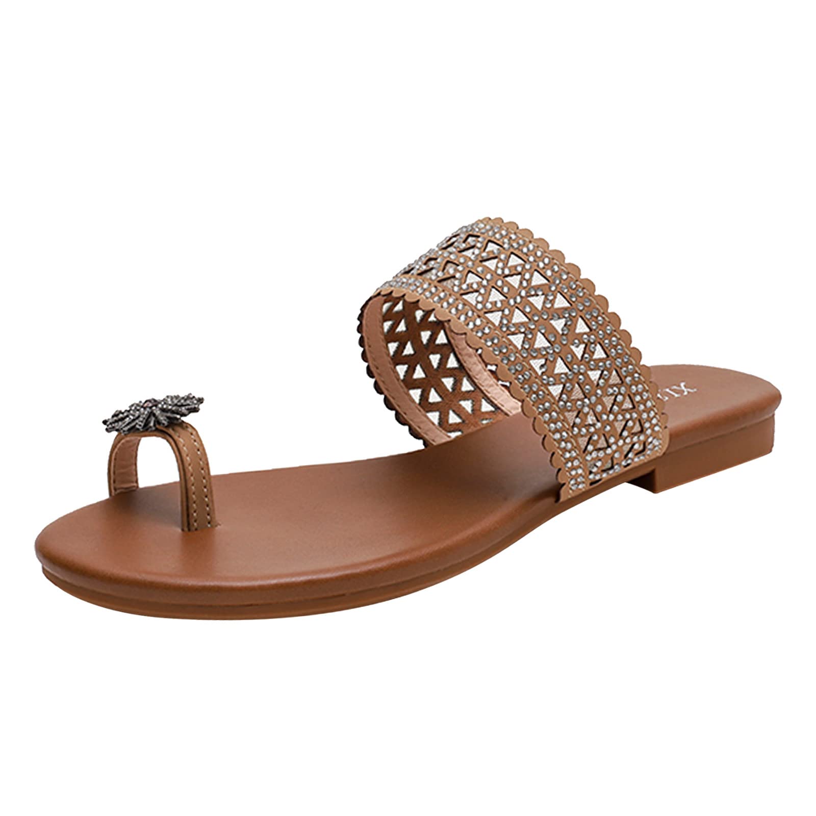 Crystal Embellished Women's Bohemian Flip Flops - Summer Platform Sandals with Flat Sole, Casual Slippers for Women (Size 5) - Perfect for Beach, Pool, and Vacation Outfits
