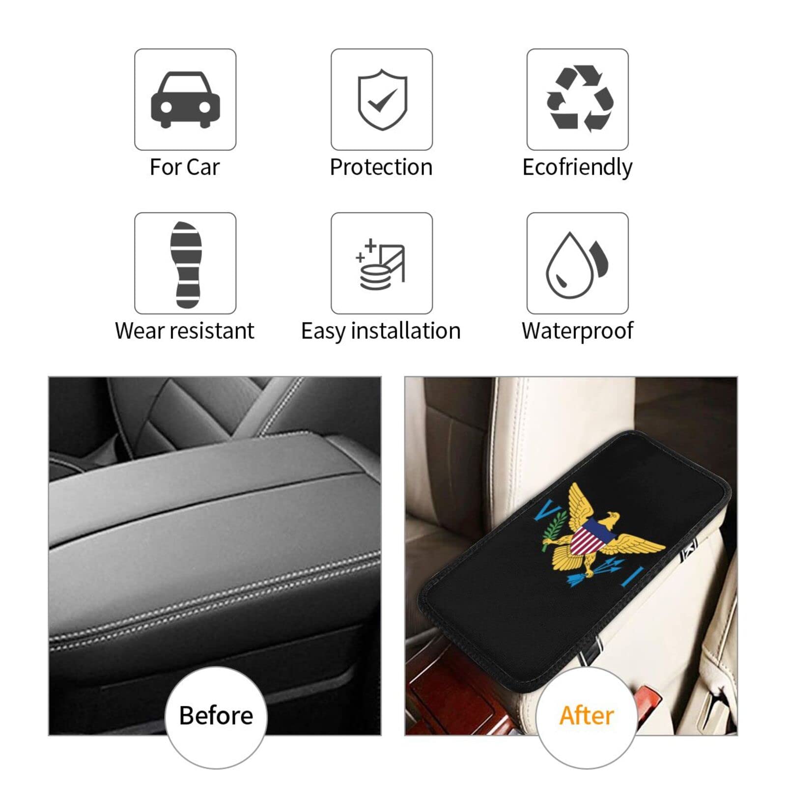 Universal Waterproof Car Armrest Cover for US Virgin Islands Flag Design, Durable Center Console Pad Protector for SUV, Truck, and Most Vehicles - Ideal for Road Trips and Daily Commutes