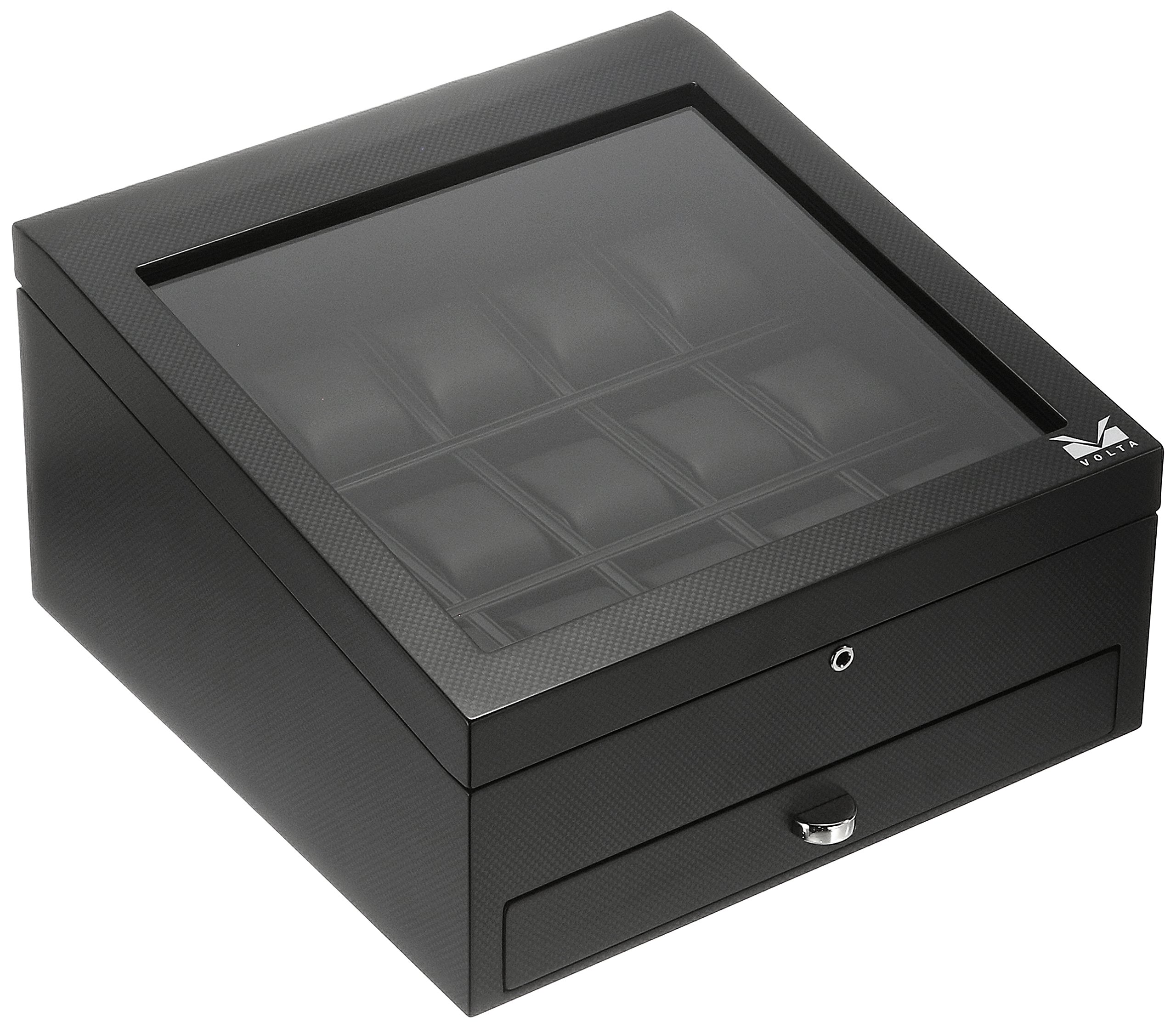 Volta 31-560970 Premium Wood Watch Case with Carbon Fiber Accents - Luxury Watch Storage & Display Box for Men's & Women's Timepieces - Perfect for Home, Office or Travel Organization