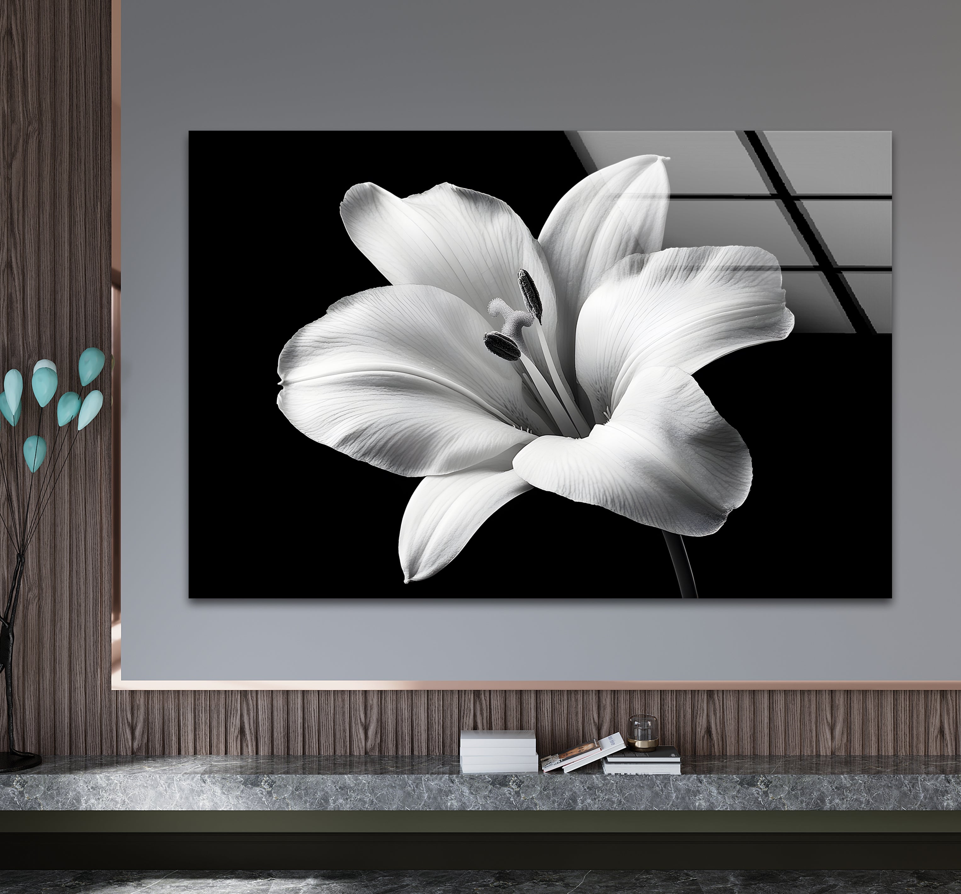 Elegant Black and White Lily Flower Glass Wall Art - Modern Home Decor for Living Room, Bedroom & Office - Perfect Gift for Housewarming, Wedding & Anniversary