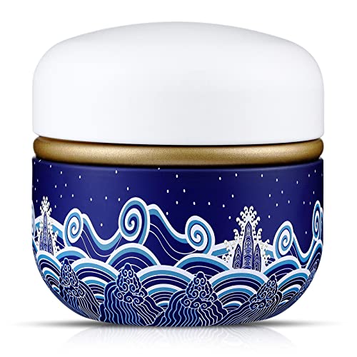 Premium Body Powder Case with Soft Powder Puff - Portable Talcum Powder Container & Tea Canister for Baby & Adult Care - Perfect for Travel, Gym & Home Use (Blue Sea)