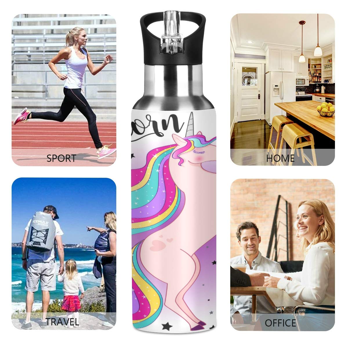 Premium Stainless Steel Vacuum Insulated Water Bottle with Wide Handle - Flower Horse Design, Standard Mouth, Keeps Drinks Hot/Cold for Hours - Perfect for Hiking, Gym, Office & Outdoor Activities