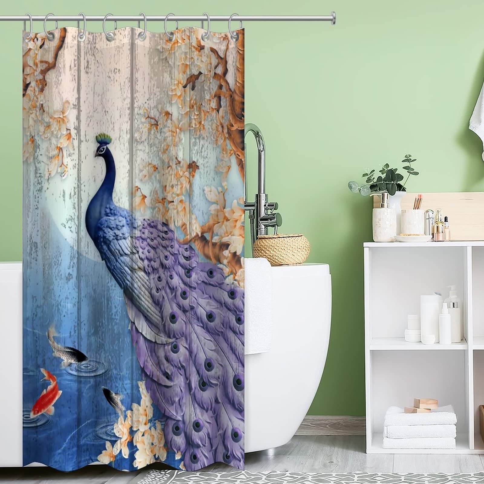 Peacock Shower Curtain 36x72 Inch - Waterproof Bathroom Decor for Women & Girls - Elegant Birdcage Design for Home Spa