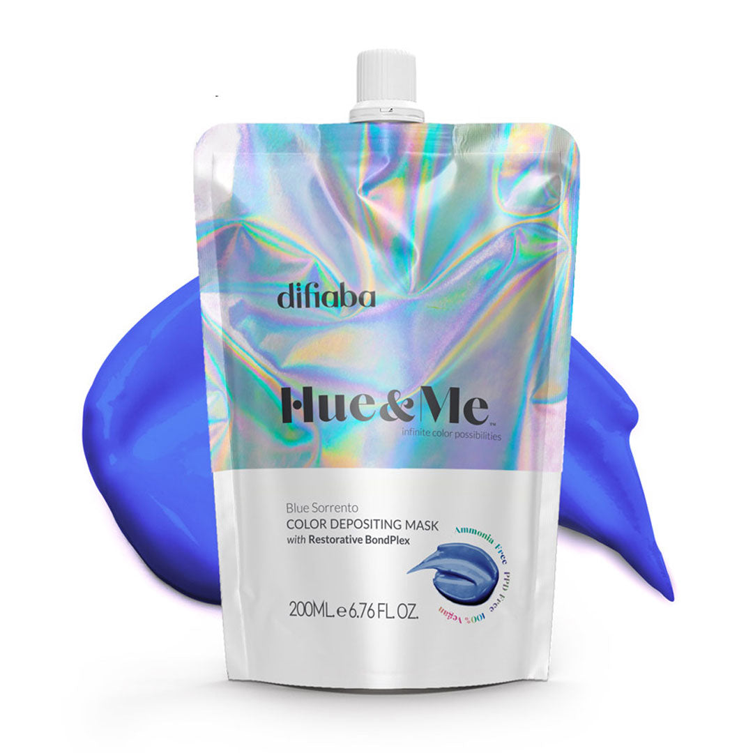 Difiaba Hue&Me Blue Sorrento Color Depositing Hair Mask 200ml - Semi-Permanent Hair Color Treatment for Vibrant Blue Tones, Perfect for Salon-Quality Results at Home or Professional Styling
