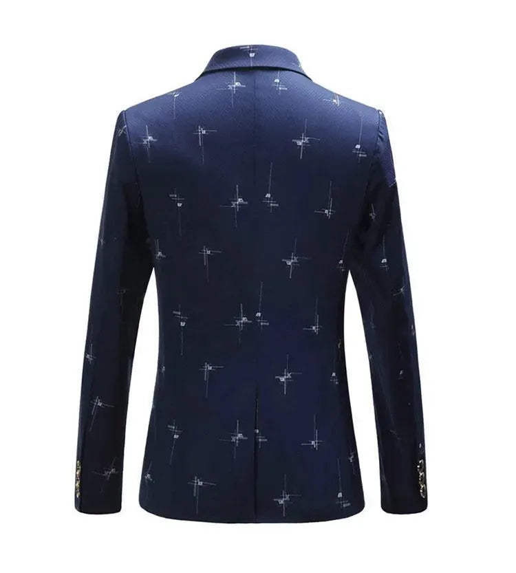 Stylish Men's Printed Blazer with White Designs - Perfect for Business Meetings, Weddings & Formal Events