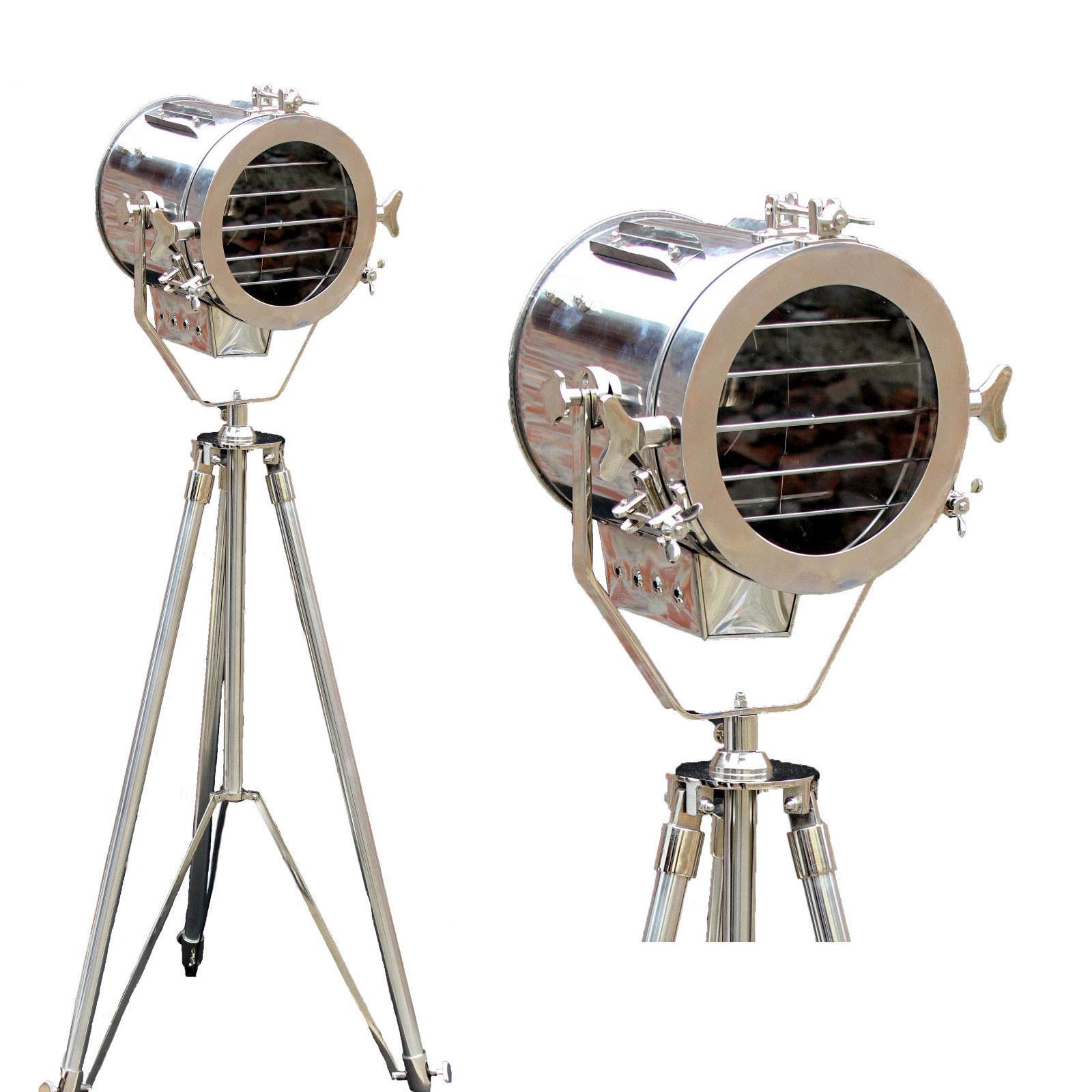 Vintage Industrial Chrome Nautical Tripod Floor Lamp - Rustic Home Decor Lighting for Living Room, Bedroom & Office - THOR INSTRUMENTS Designer Spot Light with Adjustable Height - Perfect Gift Idea for Housewarming & Holidays