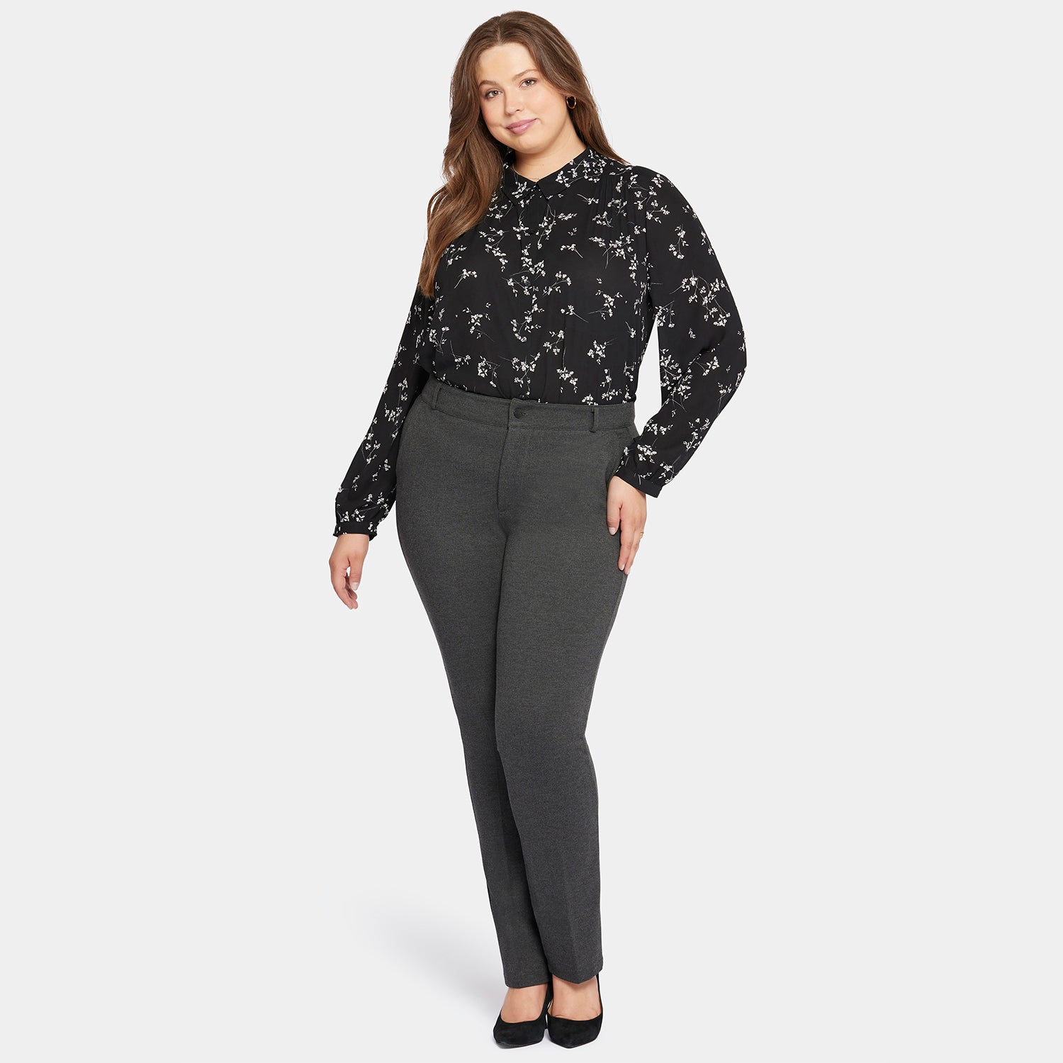 Classic Plus Size Trouser Pants for Women - Charcoal Heathered Stretch Comfort Fit Work Pants for Office & Business Casual Wear