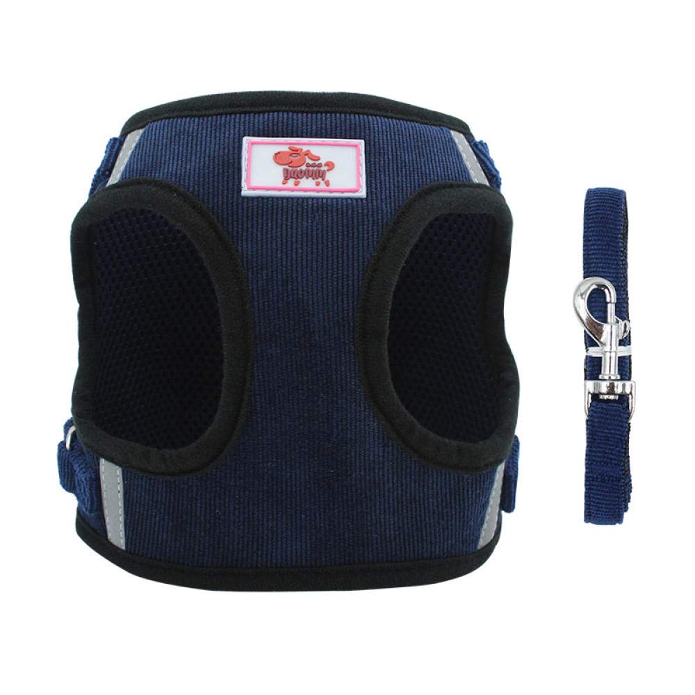 No Pull Dog Harness Adjustable Pet Harness Collar and Leash Set - Breathable Reflective Step-in Harness for Small Dogs, Puppies & Cats - Corduroy Material for Comfort - Perfect for Outdoor Training, Running & Walks (Blue)