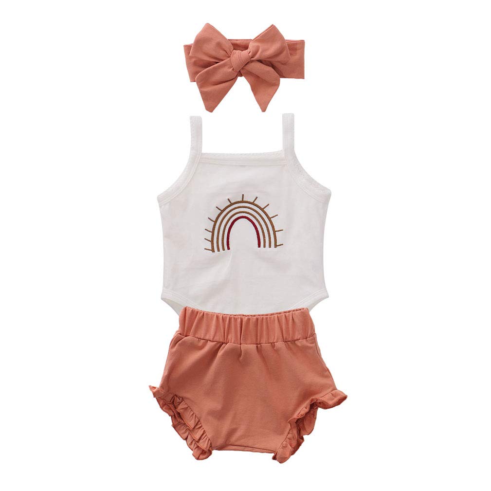 Baby Girls Rainbow Cotton Shorts Set - Sleeveless Romper & Drawstring Shorts Outfit for Summer | Playtime, Beach & Outdoor Activities