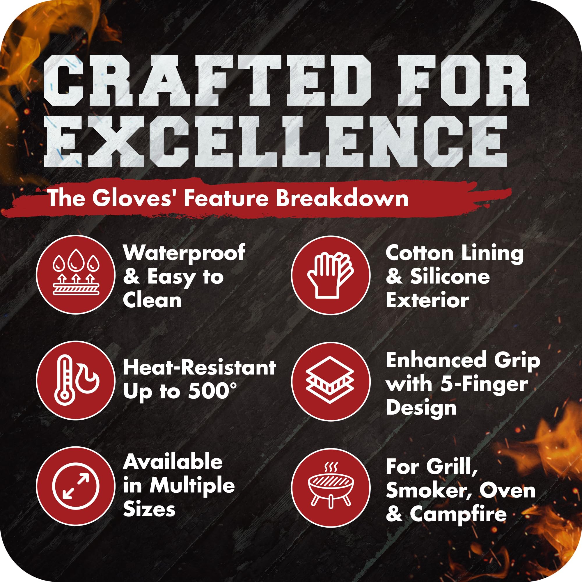 KITCHEN PERFECTION Heat Resistant Silicone BBQ Gloves - Best Oven Mitts for Smoking, Grilling & Frying - Waterproof Grill Gloves Set with 3 Bonus Accessories | Perfect for Backyard BBQ, Camping & Outdoor Cooking