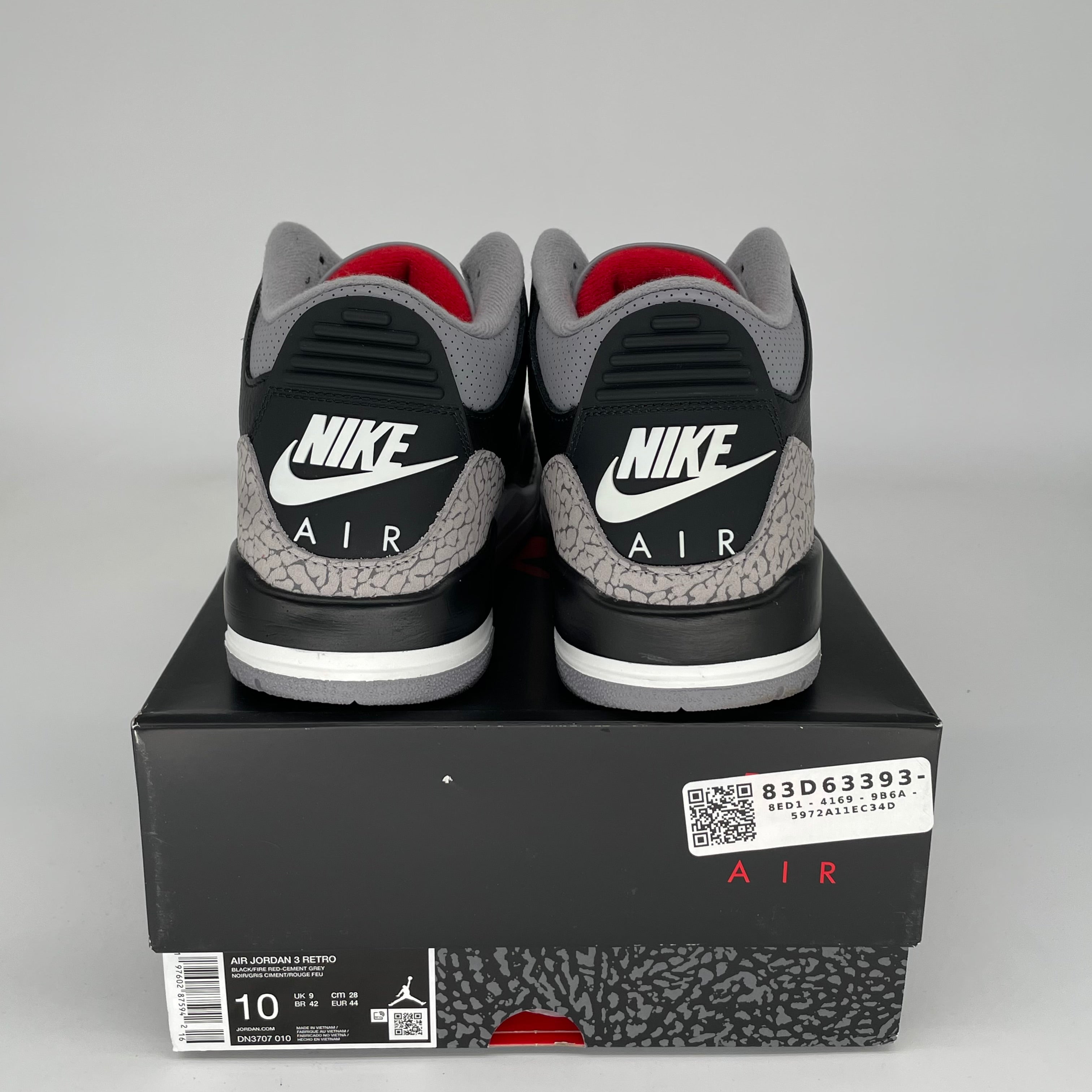 Original Air Jordan 3 Retro 'Black Cement' Men's Basketball Shoes Size 10 - DN3707-010 | Authentic Nike Sneakers for Streetwear, Casual Outfits & Sneaker Collectors