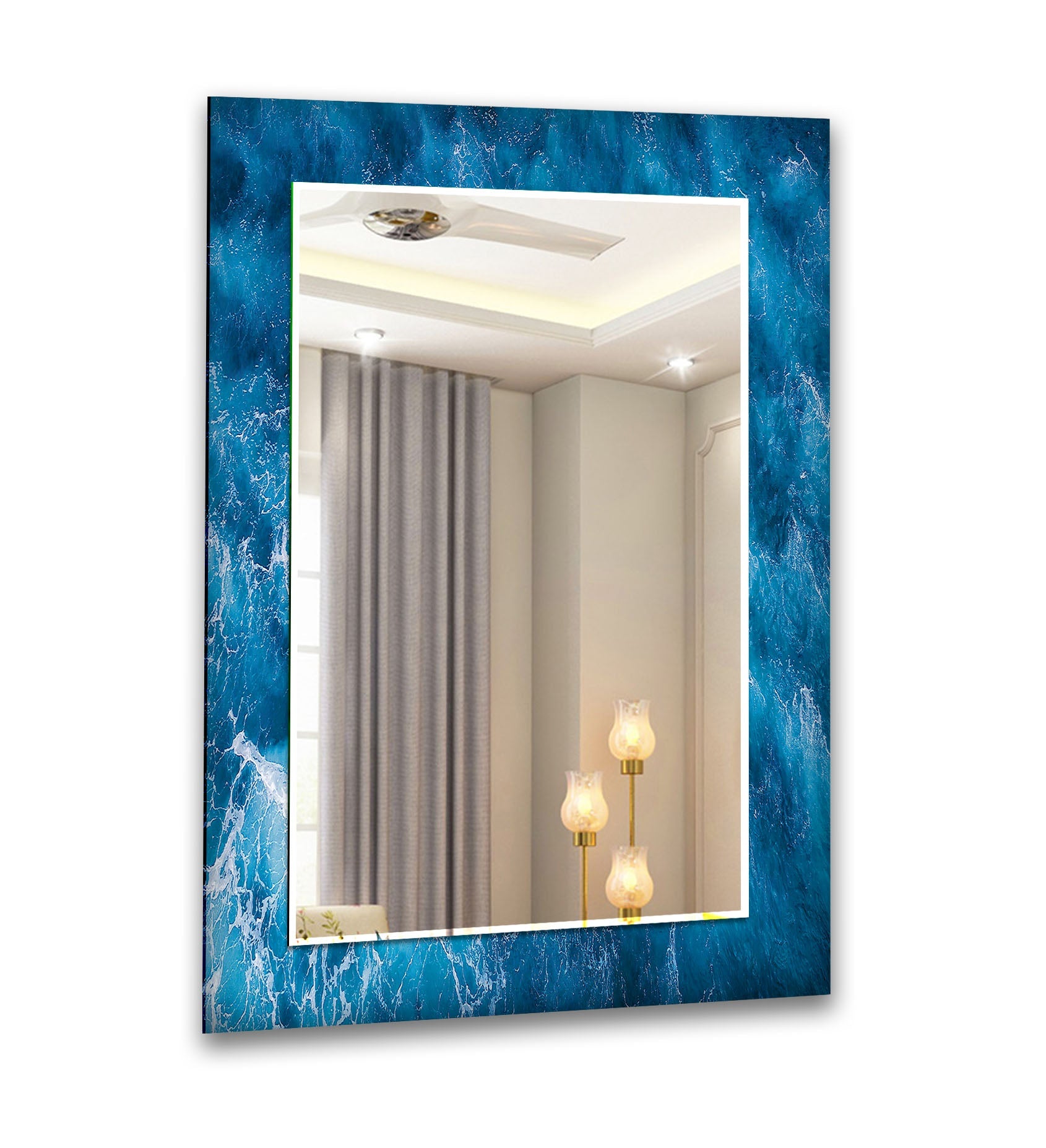 Blue Ocean Wave Wall Mirror - Coastal Decor for Bathroom, Bedroom & Living Room - Stylish Nautical Home Accent for Beach House & Seaside Themed Interiors