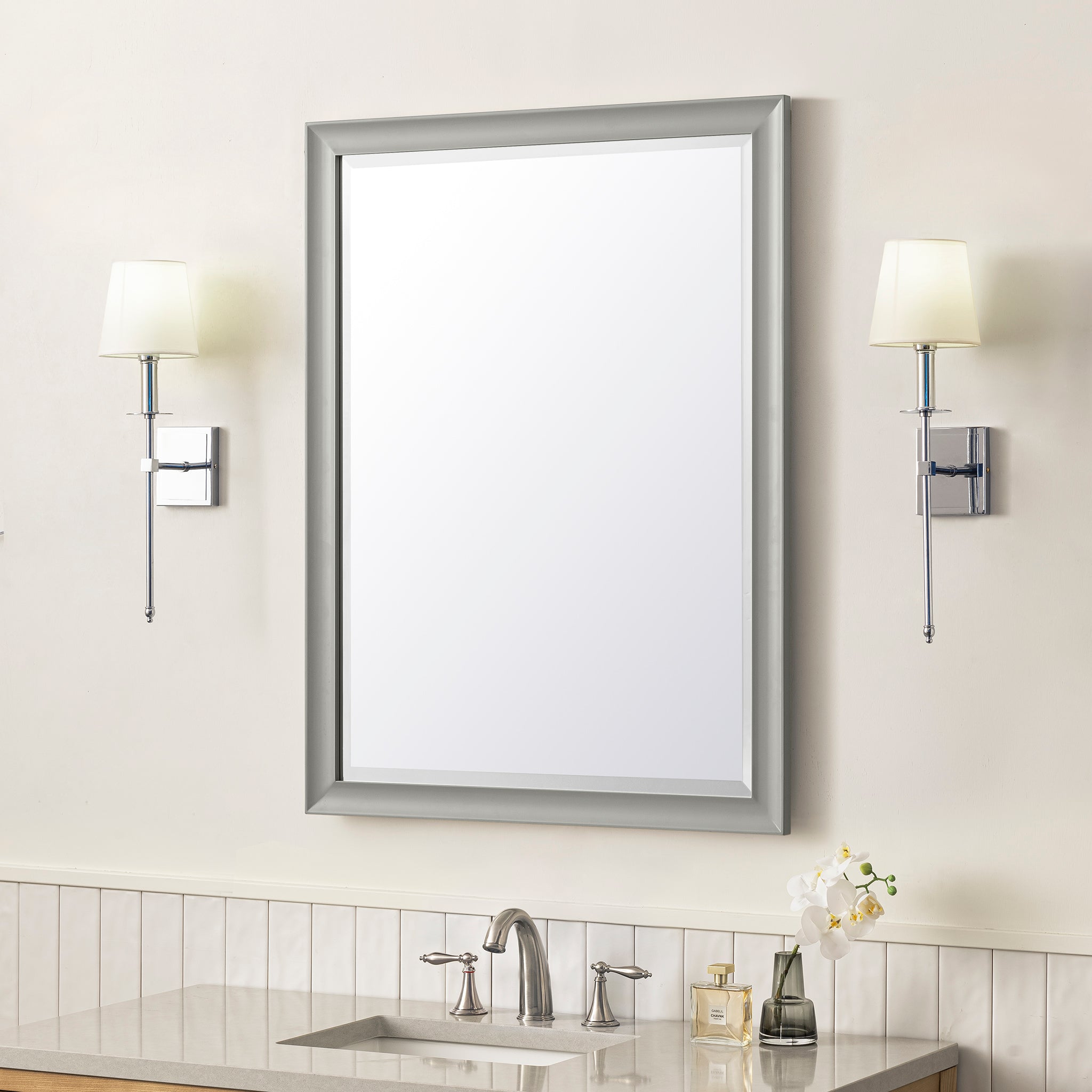 Glenbrooke 30-Inch Modern Wall Mirror in Urban Gray - Perfect for Living Room, Bedroom, or Entryway Decor