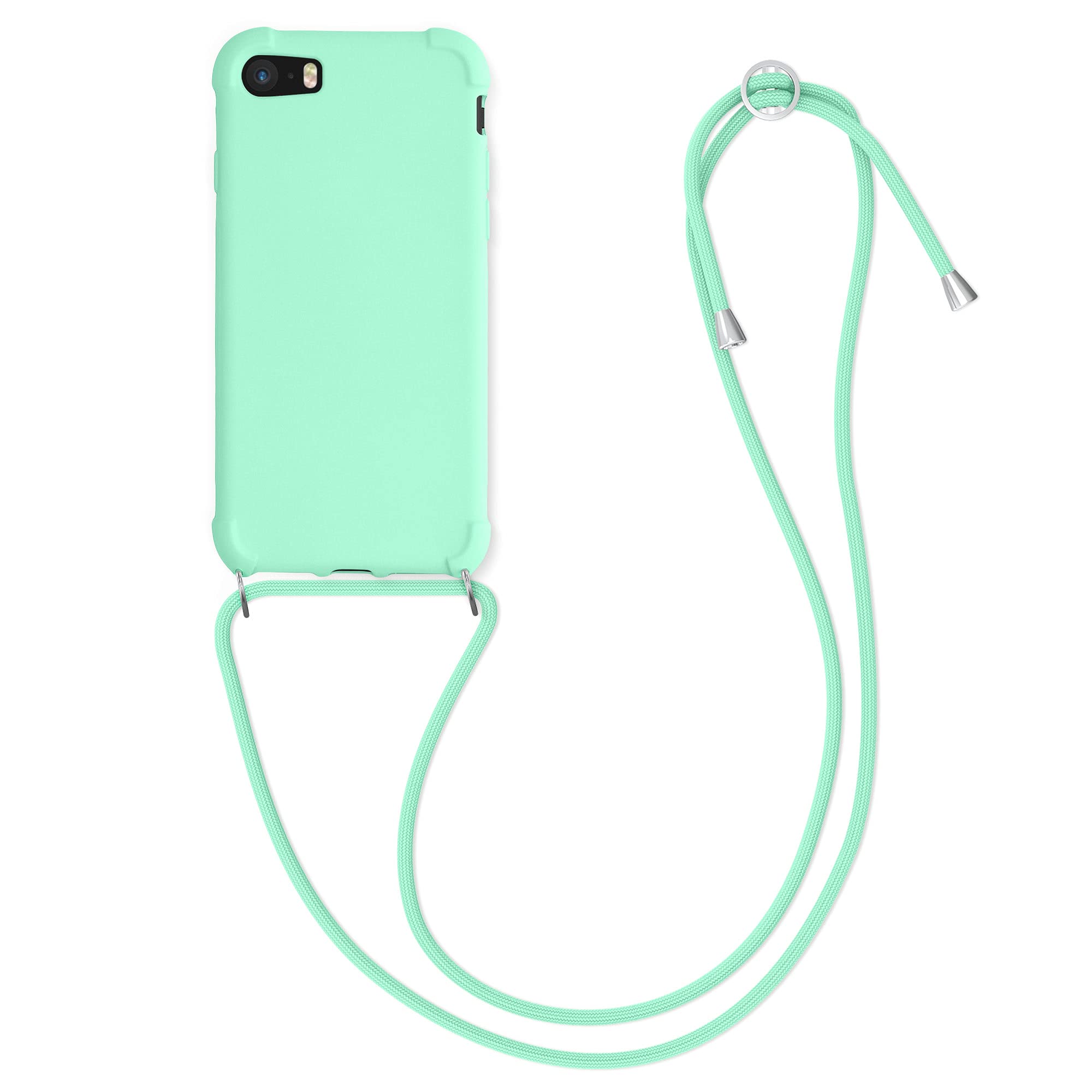 kwmobile Soft Matte TPU Crossbody Phone Case with Neck Strap - Compatible with Apple iPhone SE (2022/2020), iPhone 8 & iPhone 7 - Mint Green - Perfect for Travel, Shopping & Hands-Free Convenience