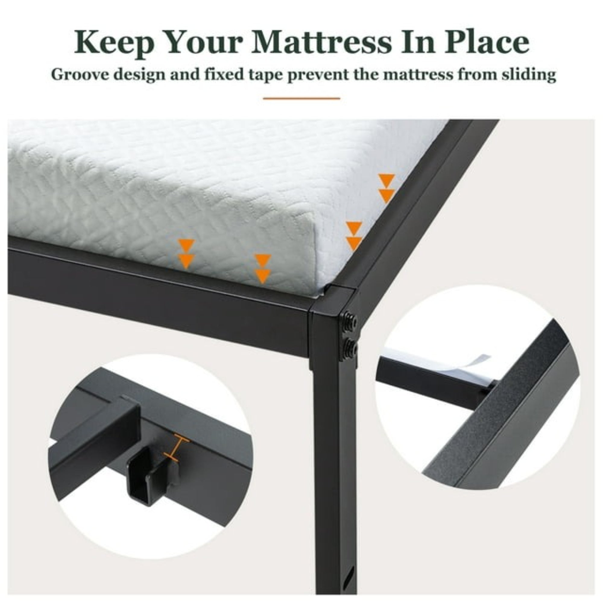Amolife Heavy Duty Queen Size Metal Platform Bed Frame with 16.5