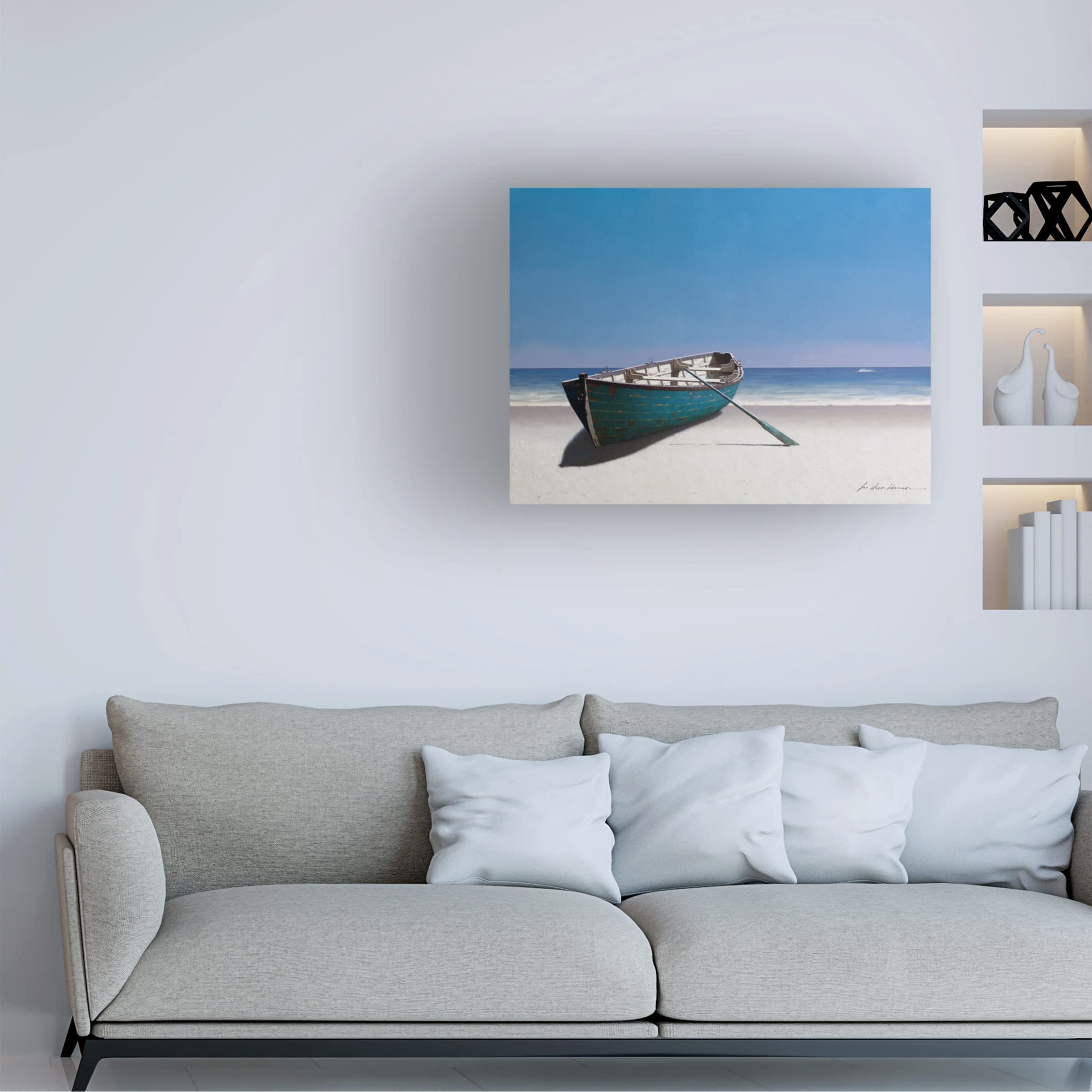 Trademark Fine Art 'Blue Boat' Canvas Art by Zhen Huan Lu - Hand-Painted Modern Wall Decor for Living Room, Bedroom & Office