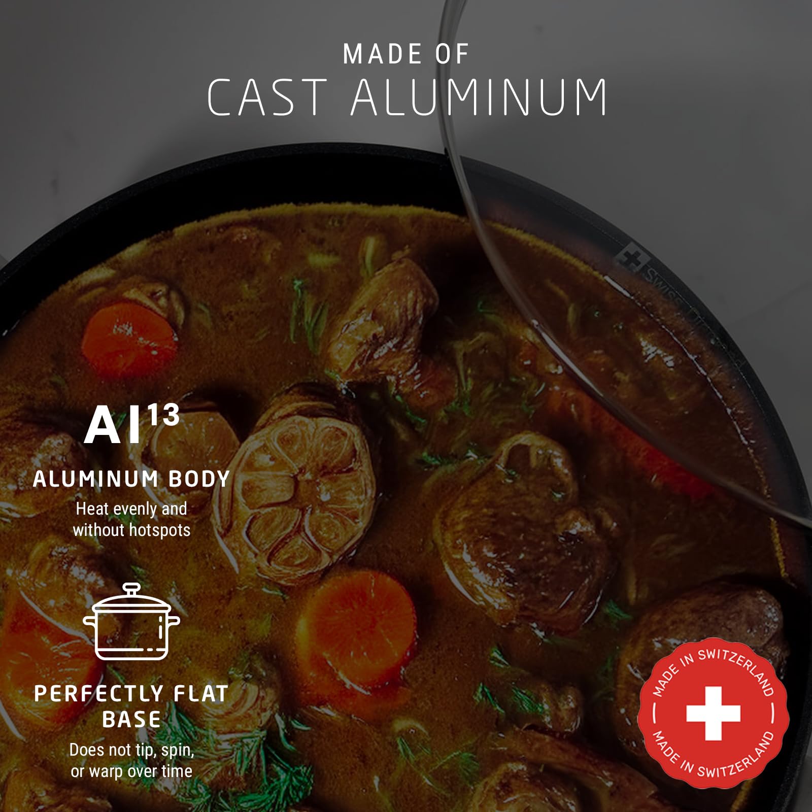 Premium Swiss Diamond 5.5 Quart Large Soup Pot with Lid - 9.5 Inch Nonstick Stock Pot for Soups, Broths, Chili & Cooking - Oven & Dishwasher Safe Gray Cookware - Perfect for Family Meals, Holiday Cooking & Restaurant Use