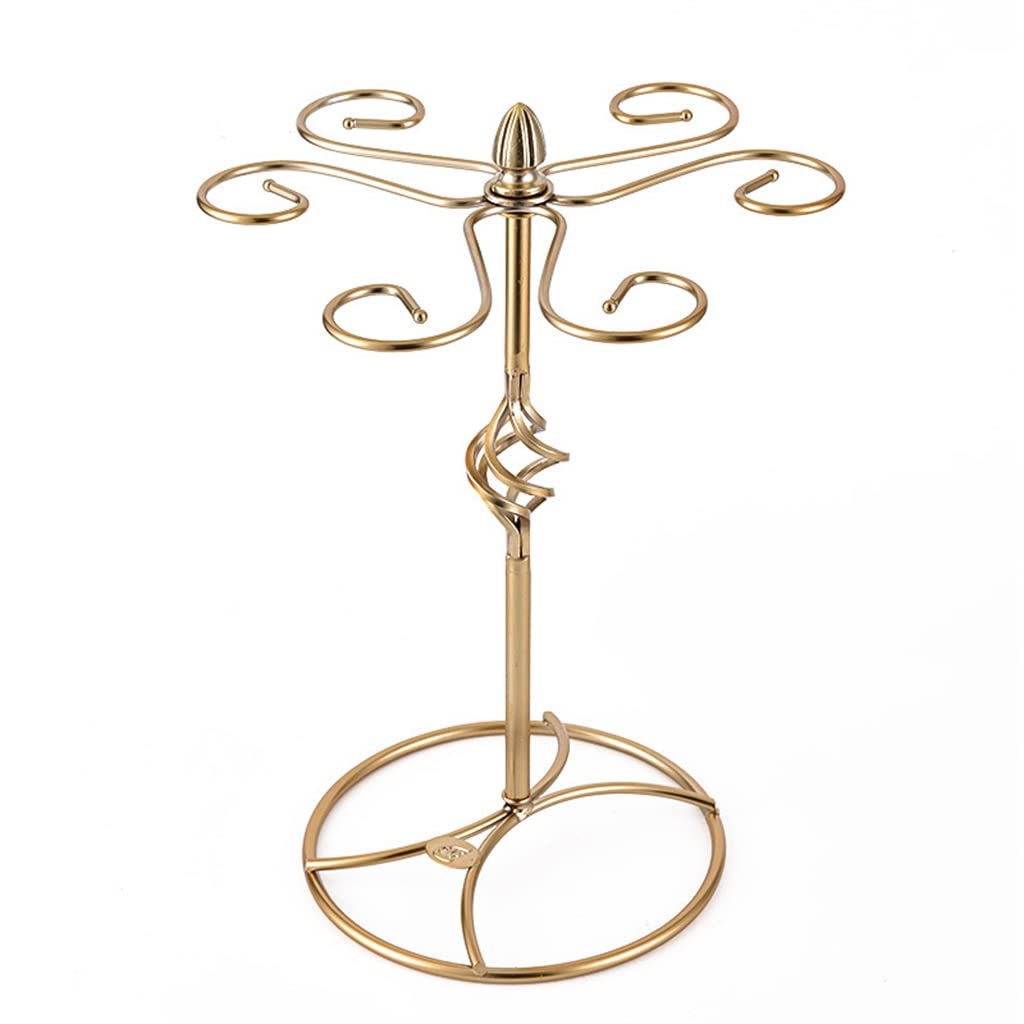 Stainless Steel Wine Glass Holder with 6 Hooks - Gold Goblet Cup Rack for Bar, Kitchen & Dining Room Storage - Perfect for Hanging Drinking Glasses, Champagne Flutes & Stemware