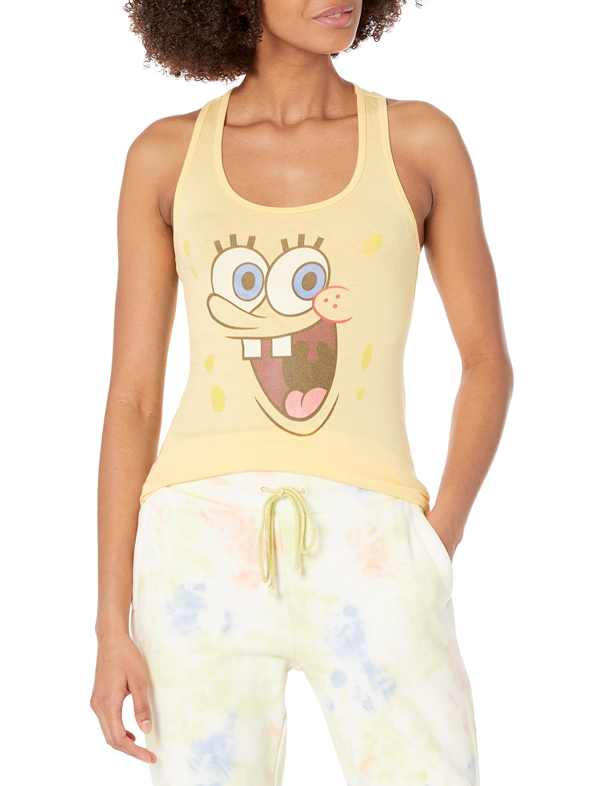Nickelodeon Women's SpongeBob SquarePants Graphic Racerback Tank Top - Cute Cartoon T-Shirt for Summer, Beach & Casual Wear