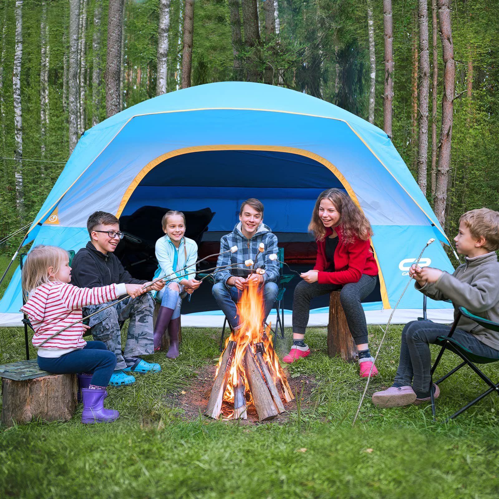 CAMPROS CP Tent - 3/4/6/8 Person Waterproof Camping Tent with Rainfly, Windproof Family Dome Tent, Large Mesh Windows & Wide Door for Easy Setup | Portable with Carry Bag | Perfect for Family Camping, Hiking & Outdoor Adventures