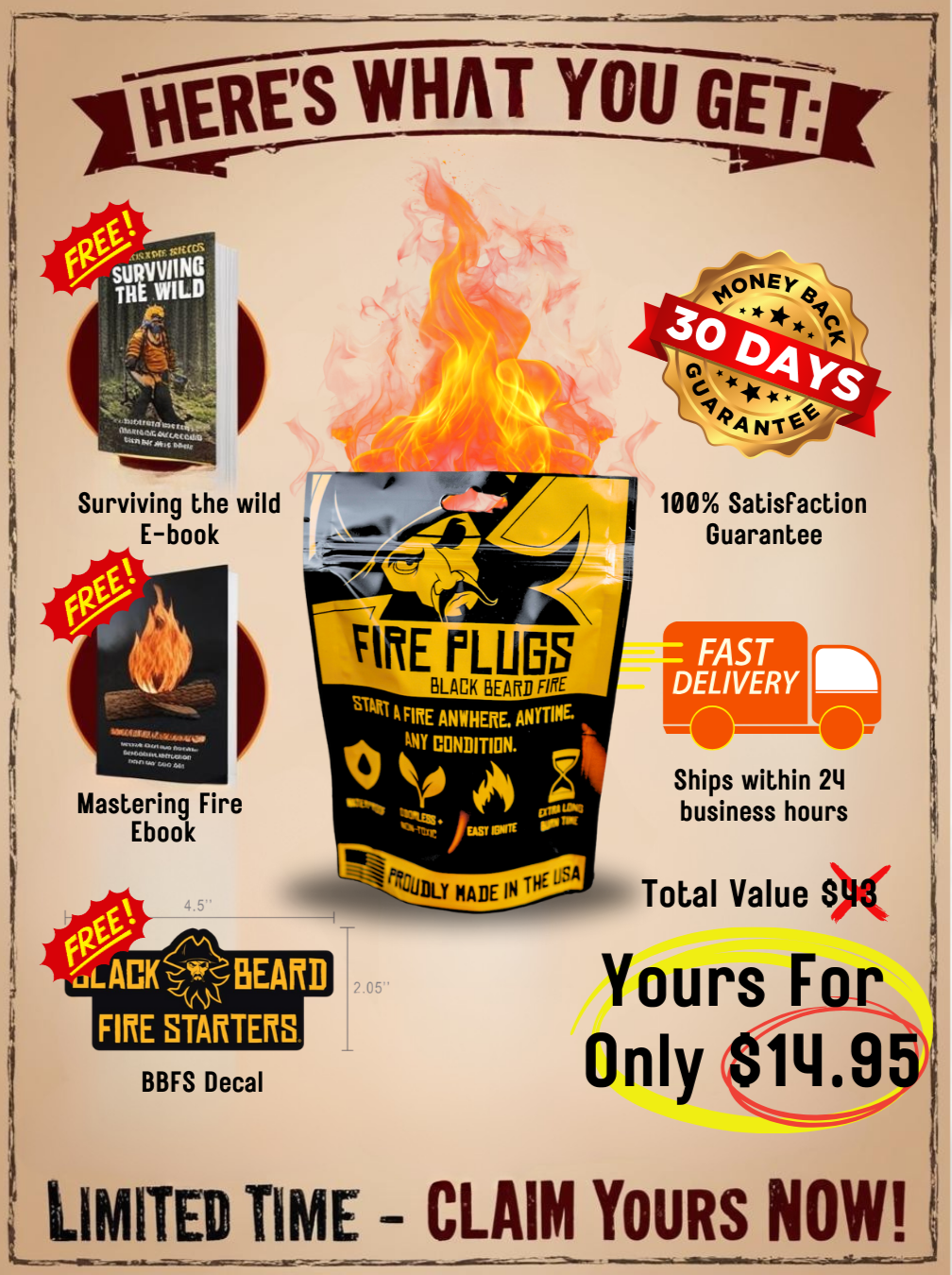 Fire Plugs - Premium Fire Starter Tinder for Camping, Hiking & Emergency Survival - Quick & Easy Fire Starting Solution
