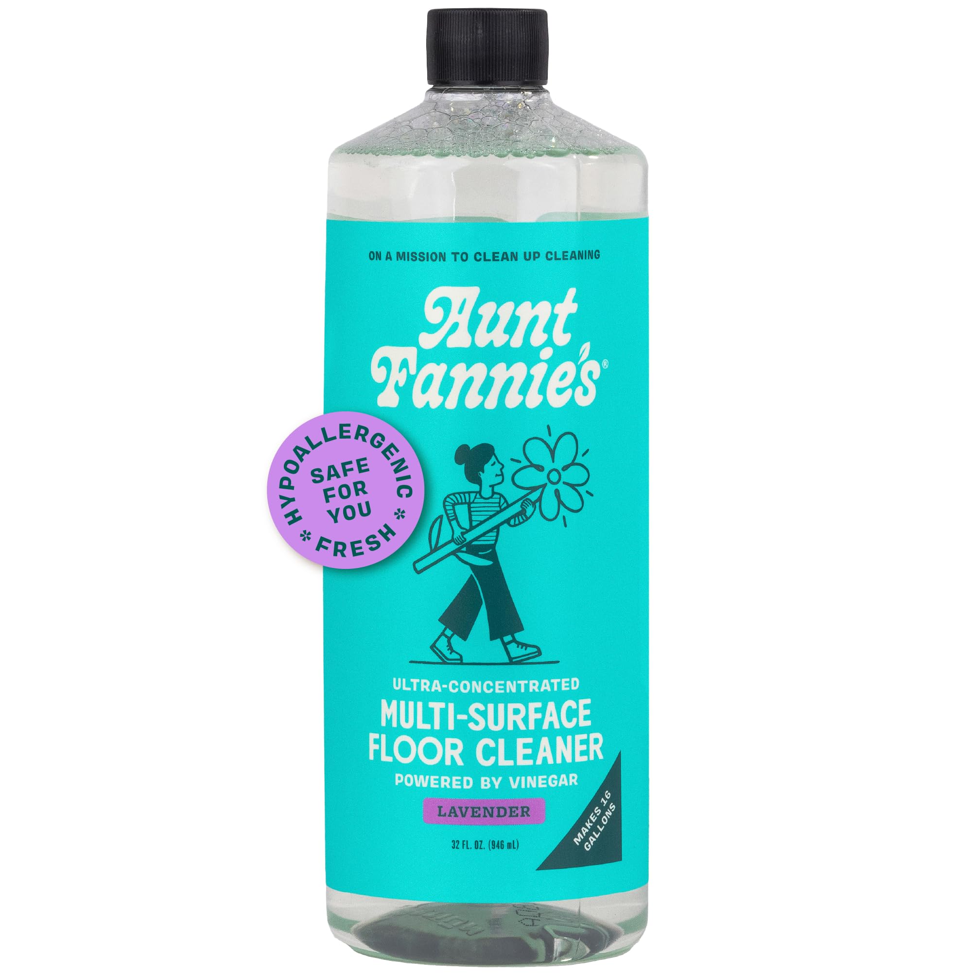 Aunt Fannie's Ultra Concentrated Vinegar Floor Cleaner - 32 oz (Pack of 1) | Multi-Surface Floor Wash for Tile, Wood & Laminate | Makes 16 Gallons | Lavender Scented | Perfect for Homes, Kitchens & Bathrooms