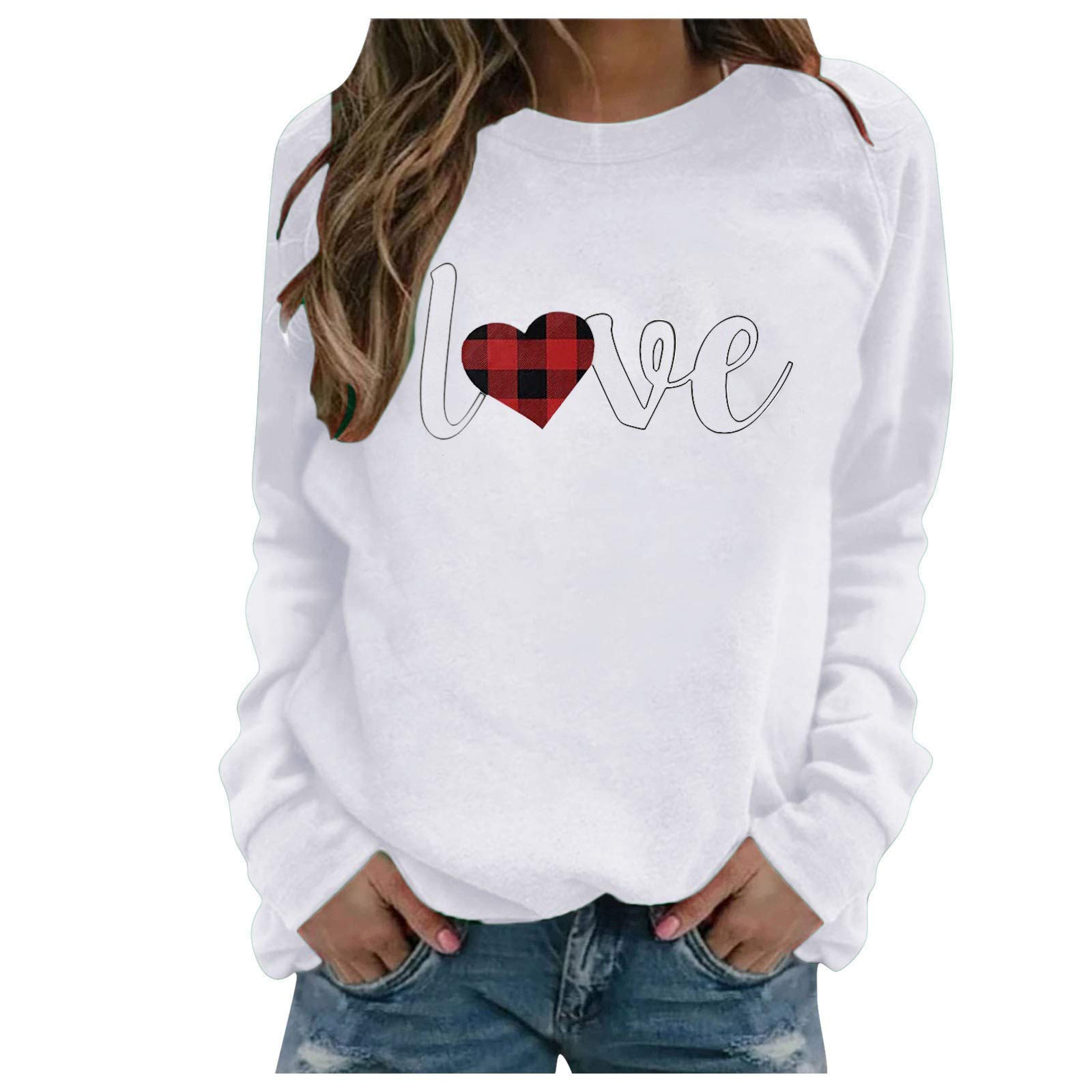 Women's Casual Long Sleeve Printed Blouse - Valentine's Day Floral Tops, Crew Neck Sweatshirt for Women (White, XL) | Perfect for Date Night, Office Wear & Spring Outfits