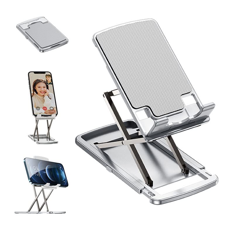 Adjustable Cell Phone Stand - Foldable Aluminum Phone Holder for Desk, Office & Travel | Compatible with iPhone, iPad, Samsung & All Smartphones | Perfect for Video Calls, Watching Movies & Hands-Free Use