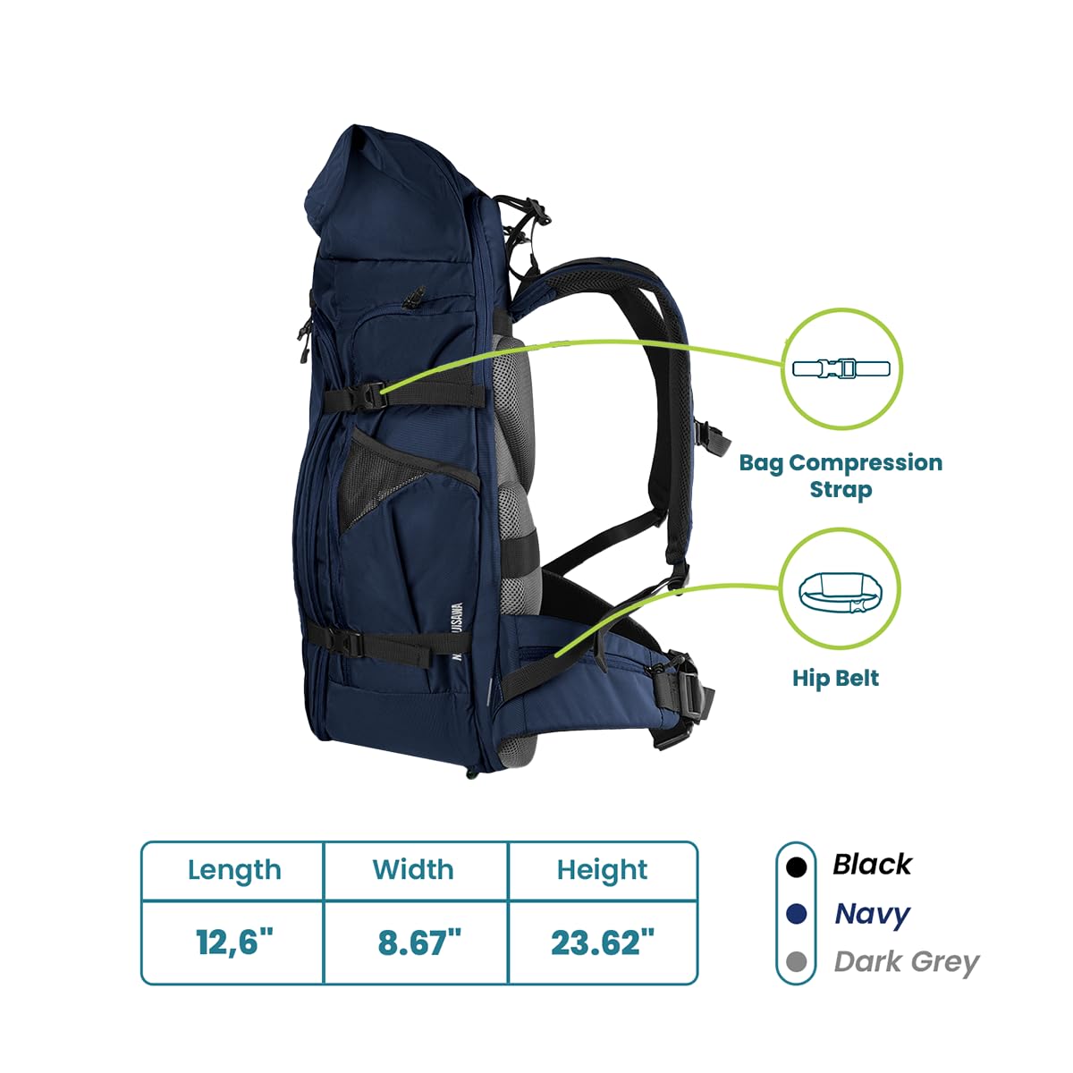 Torch Men's 45L Expandable Travel Backpack - Carry On Airplane Approved Backpack Fits 17 Inch Laptop with Rain Cover - Fujisawa Navy | Perfect for Business Trips, Weekend Getaways & Outdoor Adventures