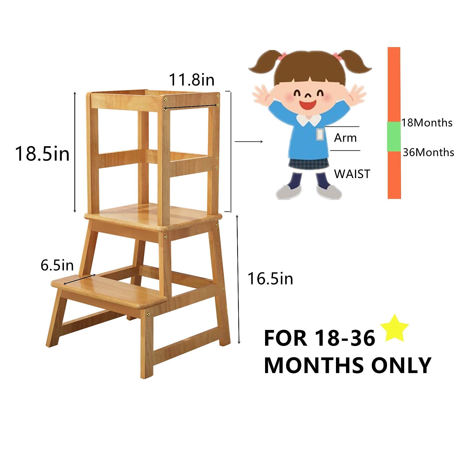 **Safe & Sturdy Kids Step Stool with Safety Rail - Adjustable Learning Tower for Toddlers & Children - Perfect for Kitchen, Bathroom & Playroom**