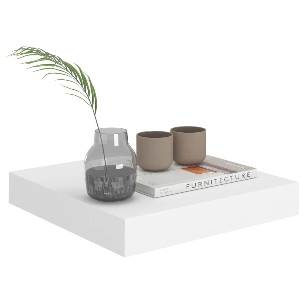 Floating Wall Shelf Set - White Modern Invisible Mounting Display Shelves (9.1