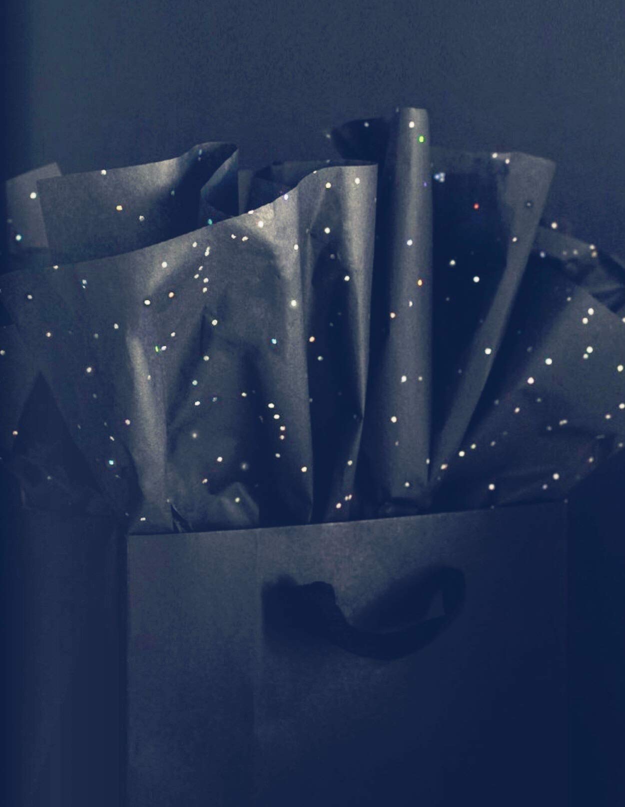 Sparkly Glitter Gemstones Tissue Paper - 30x20 Inches, Silver Glitter on Charcoal Black - Perfect for Gift Wrapping, Party Decorations & DIY Crafts