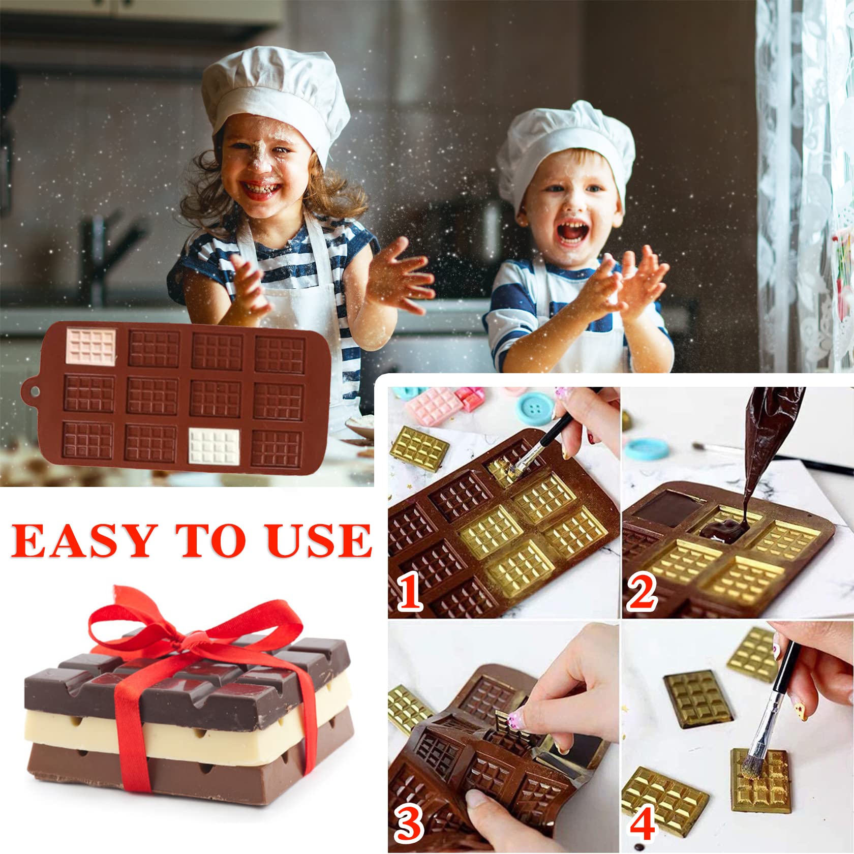 3-Piece Silicone Break Apart Chocolate Molds Set - Square Non-Stick Candy Bar & Protein Chocolate Molds - Reusable Baking Tools for Homemade Desserts, Party Treats & DIY Candy Making