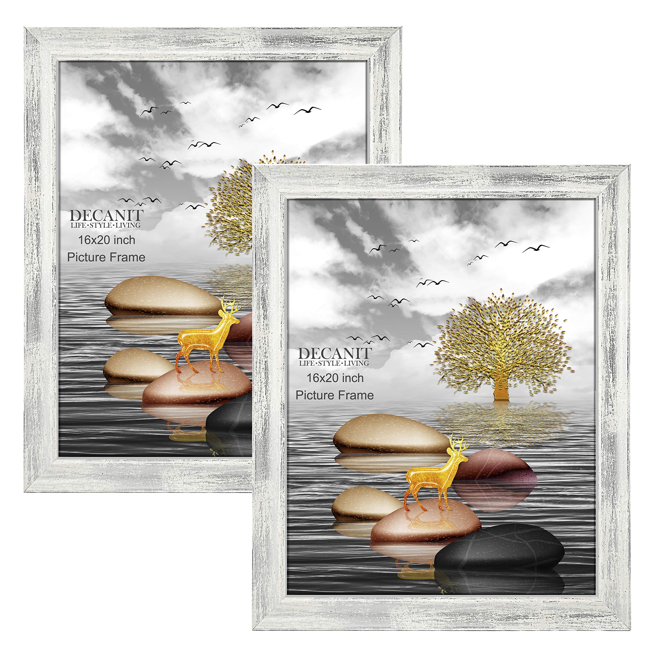 Decanit 16x20 Picture Frames (2-Pack) - Rustic White Wood Wall Frames for Posters & Photos - Home & Office Decor
