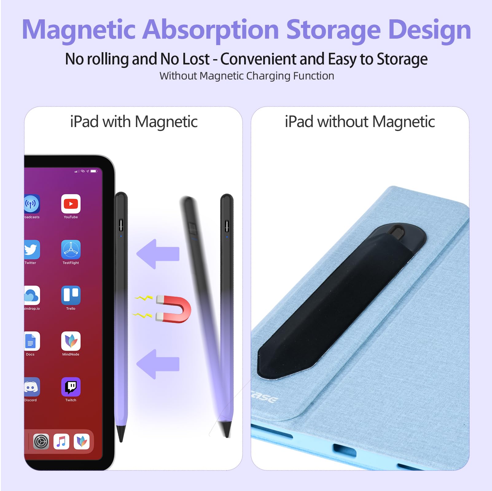 TQQ Stylus Pen for Apple iPad 2018-2024 - Pro Precision Pixel-Level Tip with Tilt Sensitivity & Magnetic Attachment - Compatible with iPad 10/9/8/7/6, Pro 11