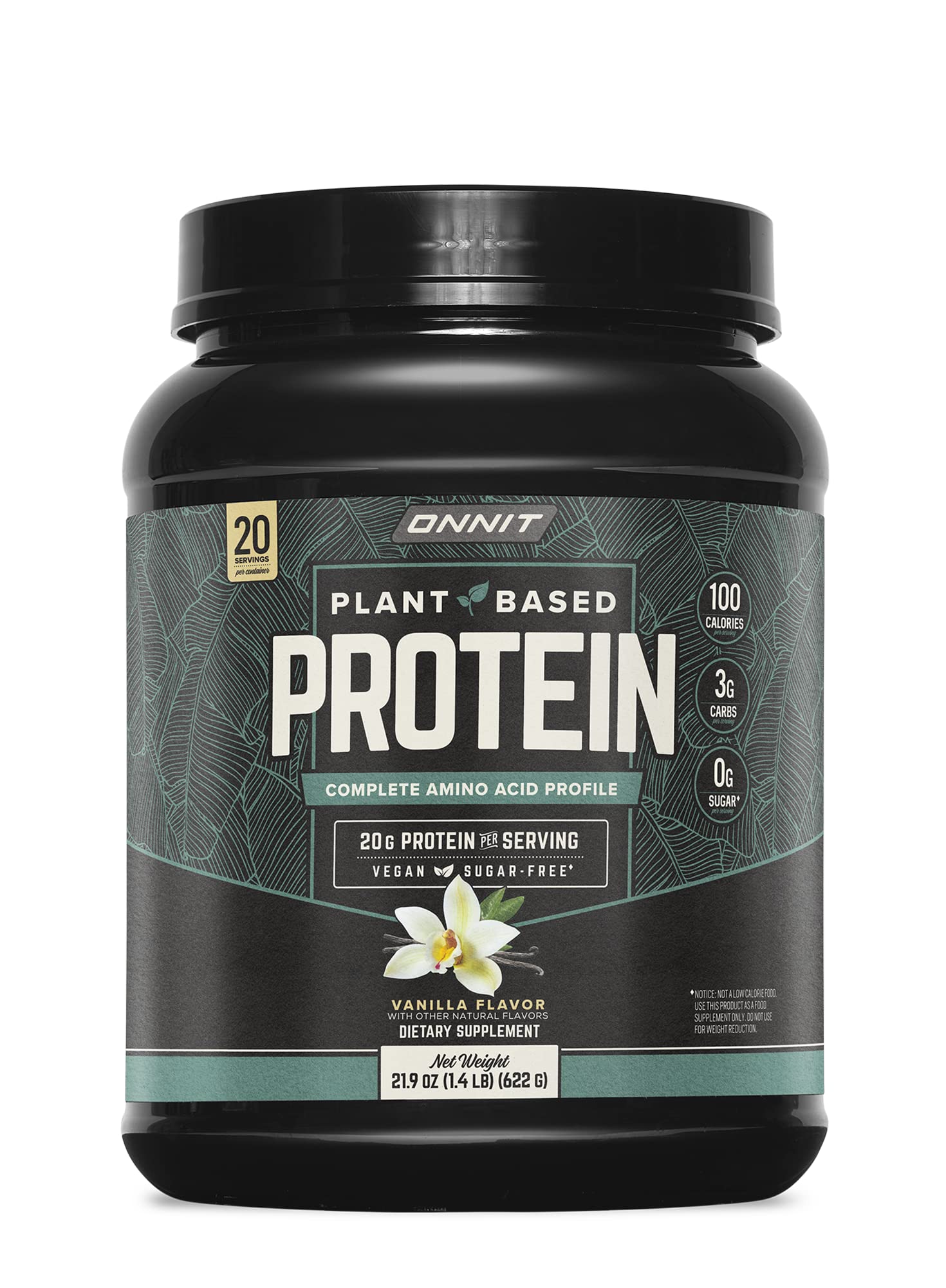 ONNIT Plant-Based Protein Powder - Vanilla Flavor, 20g Protein per Serving, Vegan & Dairy Free Supplement (21.9oz, 20 Servings) for Post-Workout Recovery & Muscle Building