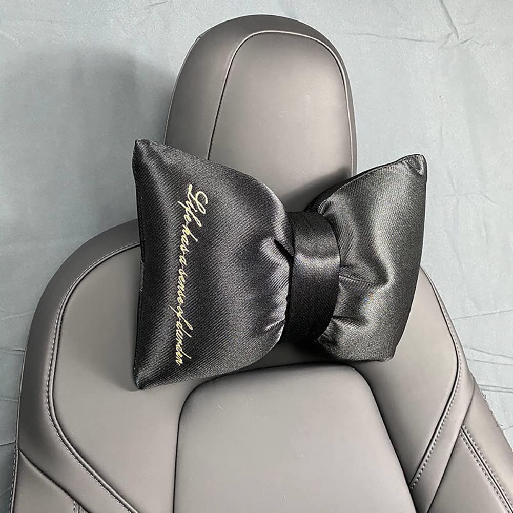 Girly Car Neck Pillow 2 Pack - Black Bow Headrest for Driving Comfort