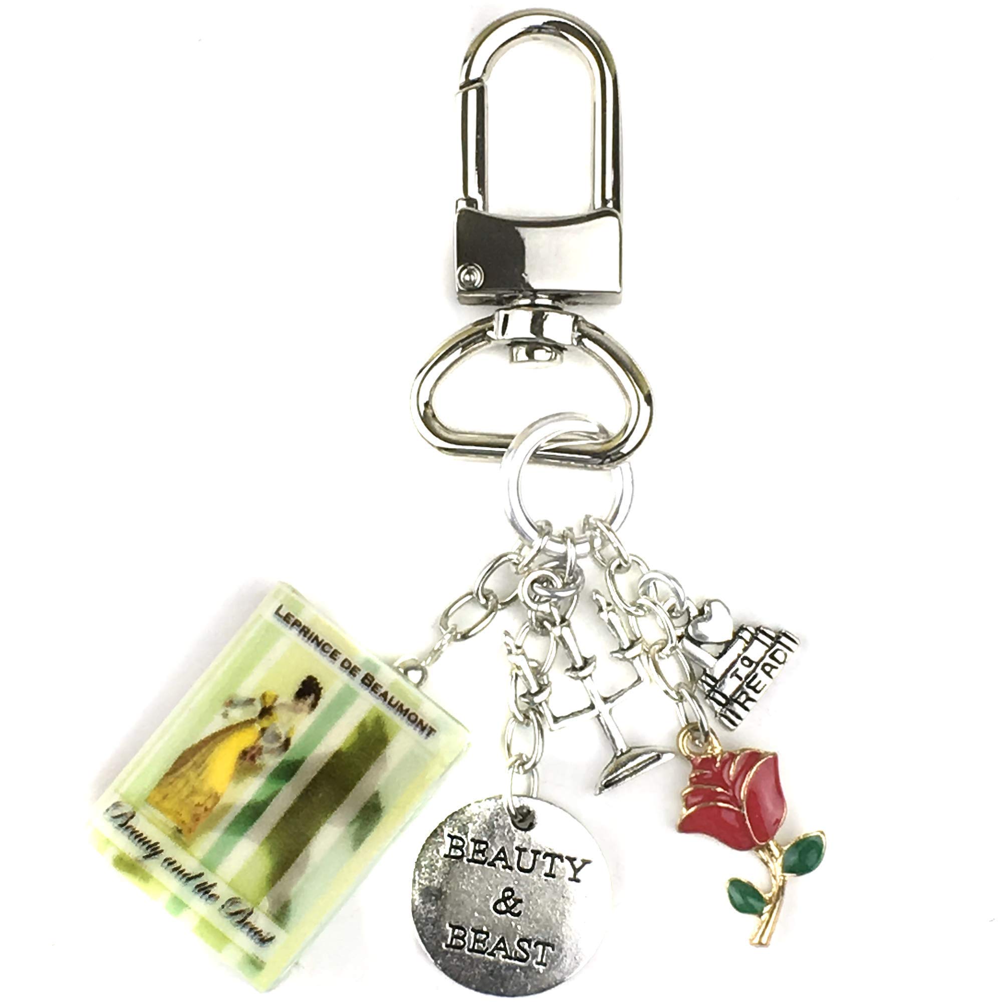 Beauty and the Beast Grimm's Fairy Tales Mini Book Keychain - Cute Clay Book Charm for Backpacks, Purses & Bags | Perfect Gift for Book Lovers & Disney Fans