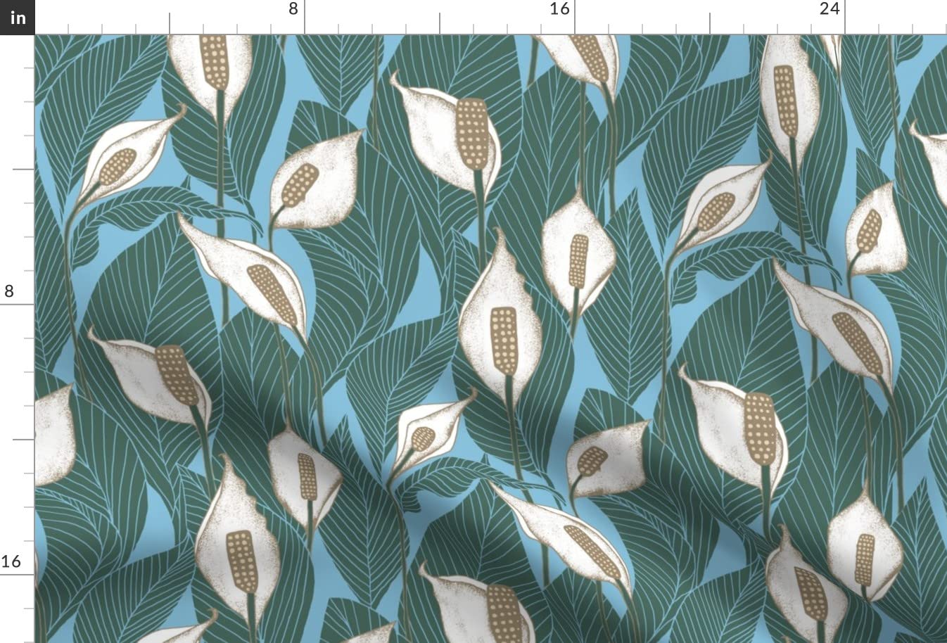 Peace Lily Green Blue Leaves Floral Printed Velvet Upholstery Fabric - Fat Quarter for Home Decor, Apparel & DIY Projects | Neutral Botanical Design for Curtains, Pillows & Clothing