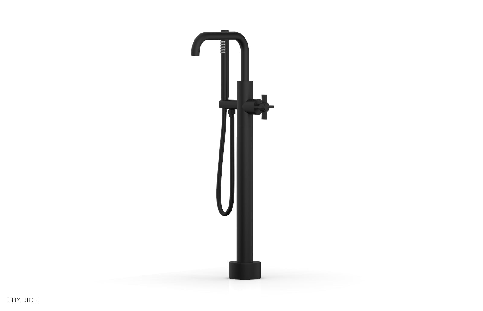 BASIC Low Floor Mount Tub Filler with Cross Handle and Hand Shower - D132 45 03 - Perfect for Modern Bathroom Renovations and Spa-Like Shower Experiences