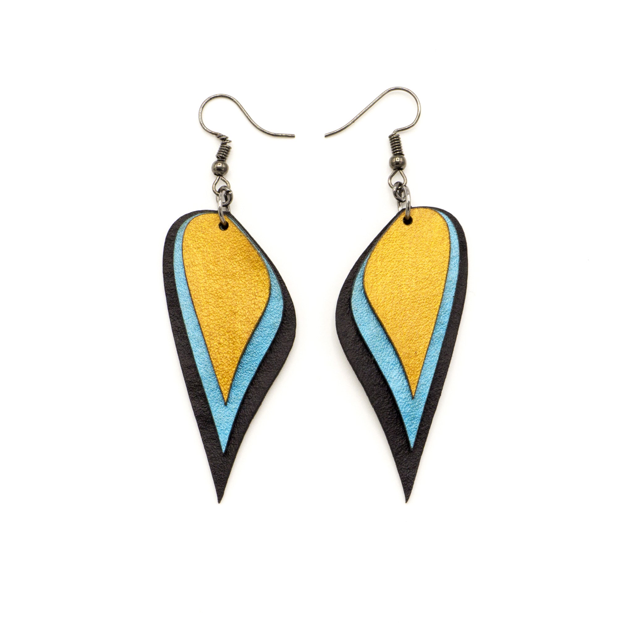Kaitana Handmade Leather Earrings for Women - Black, Turquoise Pearl & Gold Accents | Boho Chic Jewelry for Casual Wear, Parties & Special Occasions