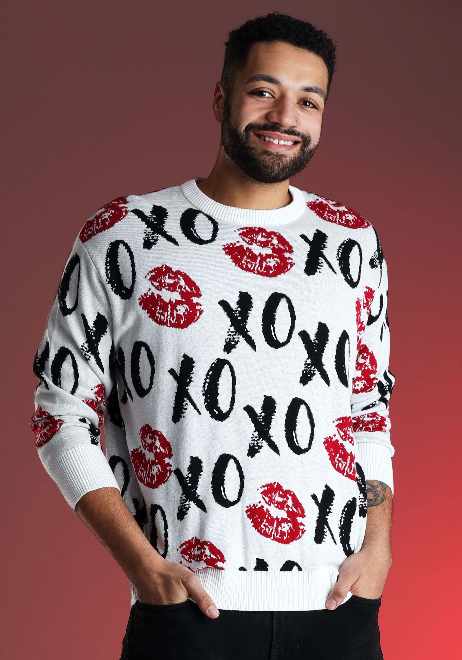 Valentine's Day Ugly Sweaters for Adults | Funny Love XOXO Be Mine Heart Crewneck Sweatshirts | Perfect for Couples, Parties & Festive Holiday Photos