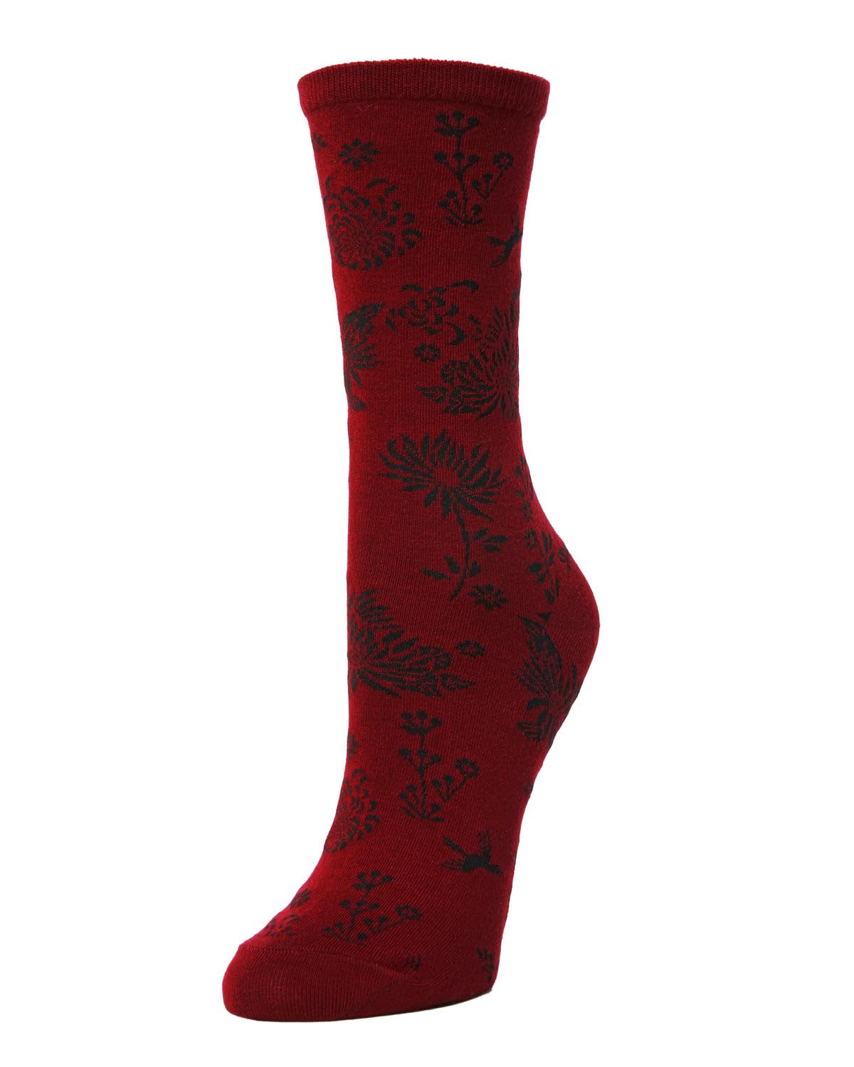 Natori Women's Cascading Floral Cotton Blend Crew Socks (Rhubarb Color, Size 9-11) - Comfortable Everyday Socks for Work, Casual Wear & Home Use