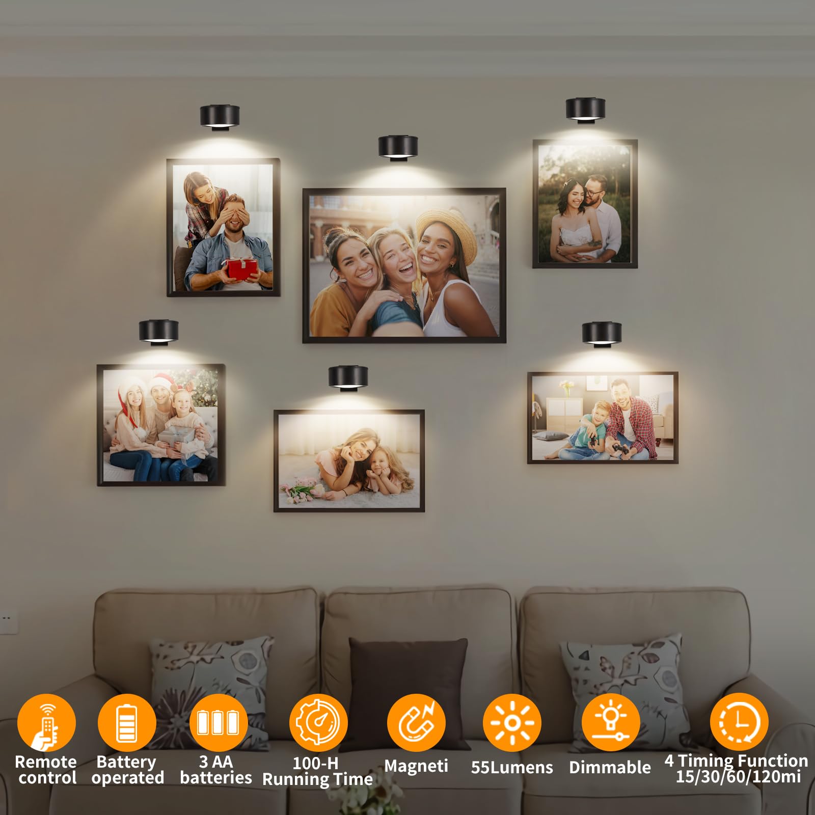 3 Pack Battery Operated LED Picture Lights for Wall Art - Wireless Magnetic Gallery Lighting with 3 Modes, Dimmable & Timer Function - Perfect for Paintings, Posters, Photos & Home Decor (Black)