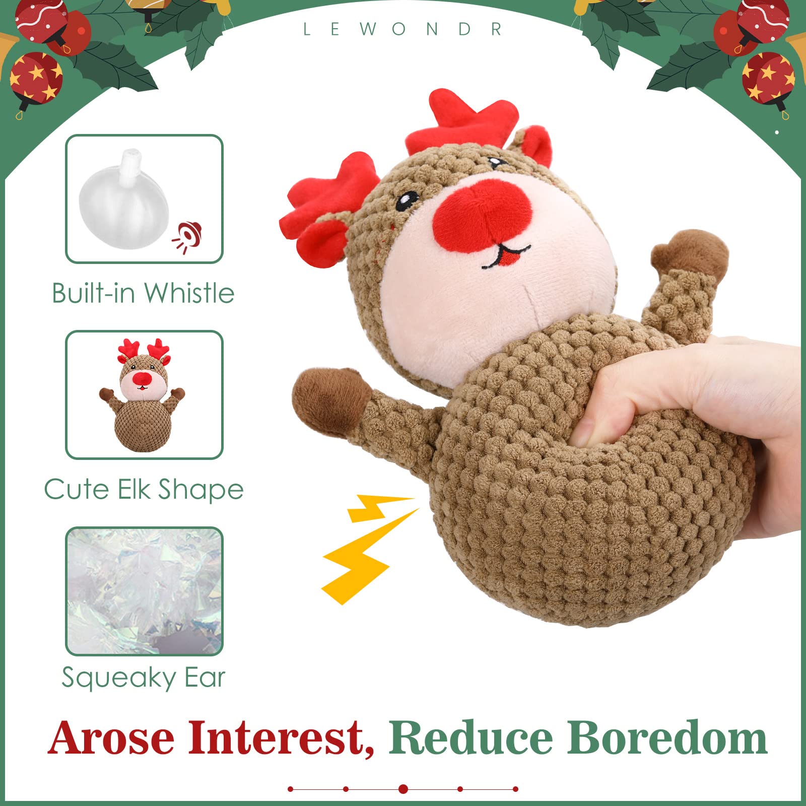Christmas Plush Dog Squeaky Toys - Durable Chew-Resistant Deer Puppy Toys for Small & Medium Dogs | Interactive Training Toy with Cute Soft Design | Perfect Holiday Gift for Pets | Great for Playtime, Training & Christmas Decor