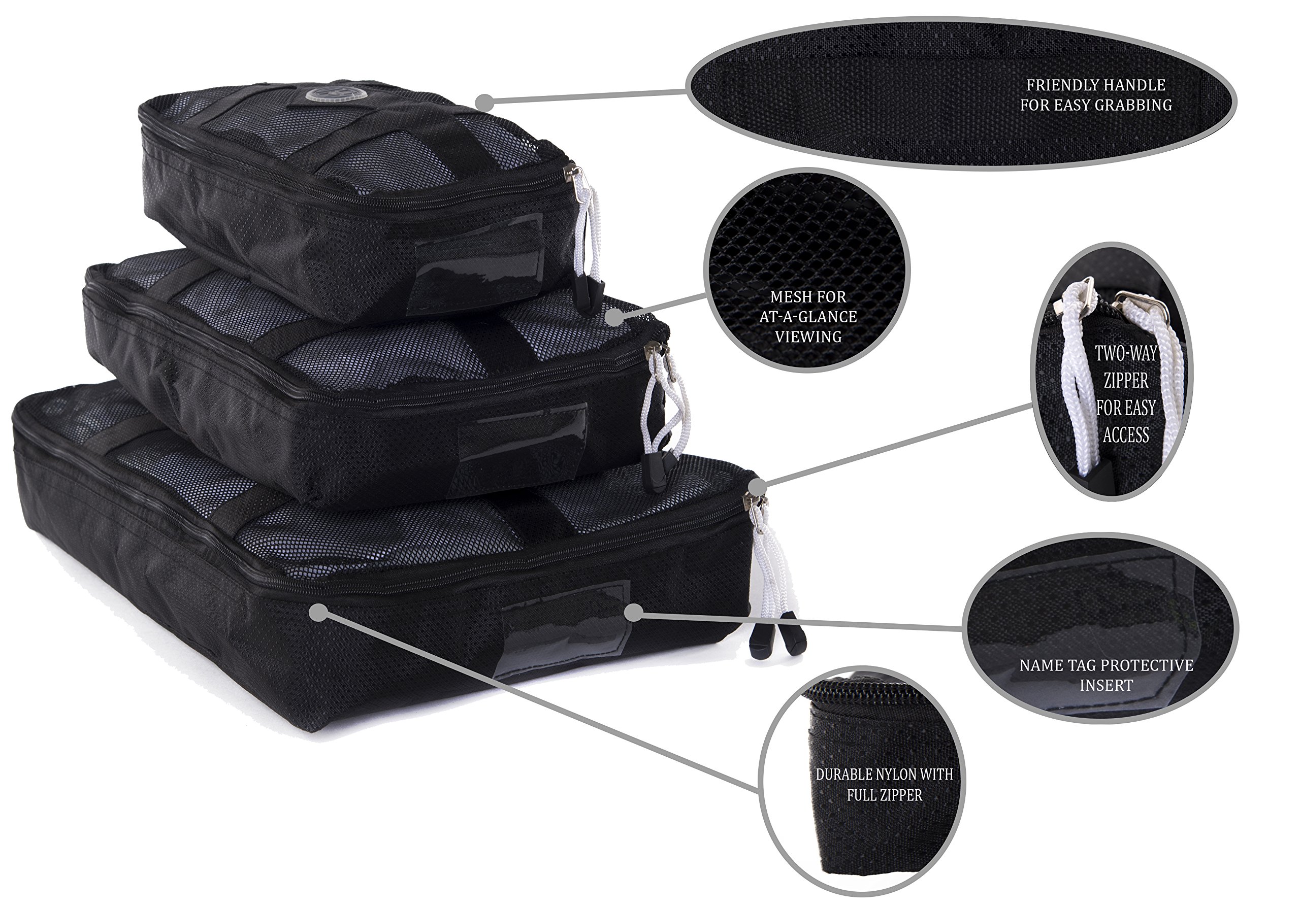 6-Piece Packing Cubes Set for Travel - Black Luggage Organizer by Mato & Hash (CA2900) - Perfect for Suitcases, Backpacks & Carry-Ons