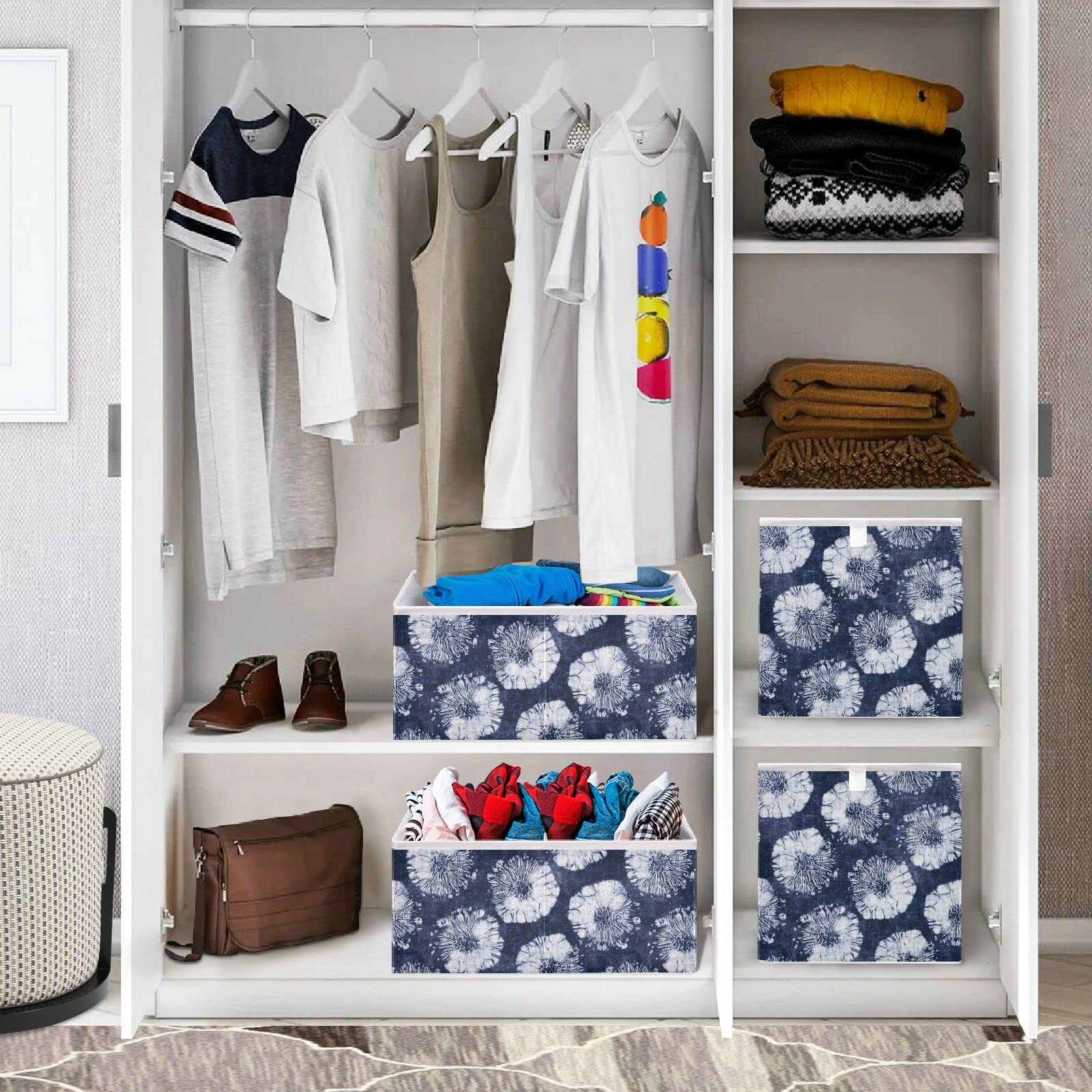 DOMIKING 11 Inch Foldable Fabric Storage Bins with Sturdy Handle - Linen Closet Organizer Baskets for Shelves, Bedroom & Home Organization - Perfect for Clothes, Toys, and Blanket Storage