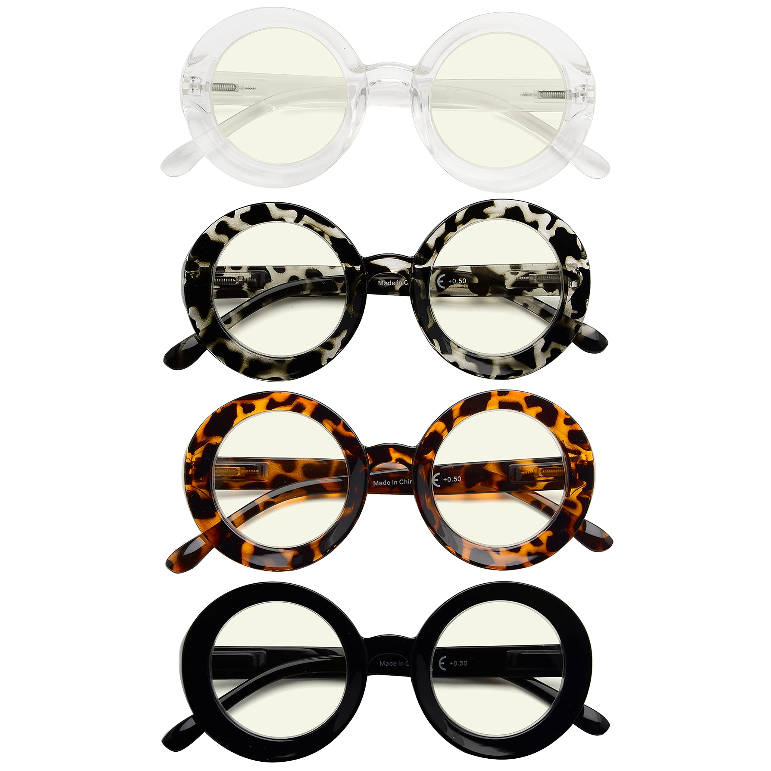 Eyekepper 4-Pack Blue Light Blocking Reading Glasses for Women, Oversized Round Computer Readers +1.00 Strength - Perfect for Office Work, Screen Time & Digital Eye Strain Relief