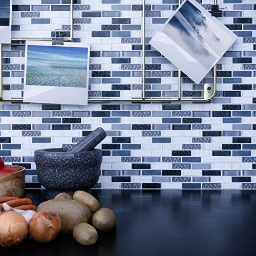 Mini Brick Mix Grey Glass Mosaic Wall Tile - 10 Sheets/Case - Waterproof Peel & Stick Backsplash for Bathroom, Kitchen, Shower, Pool - DIY Home Decor & Commercial Renovation