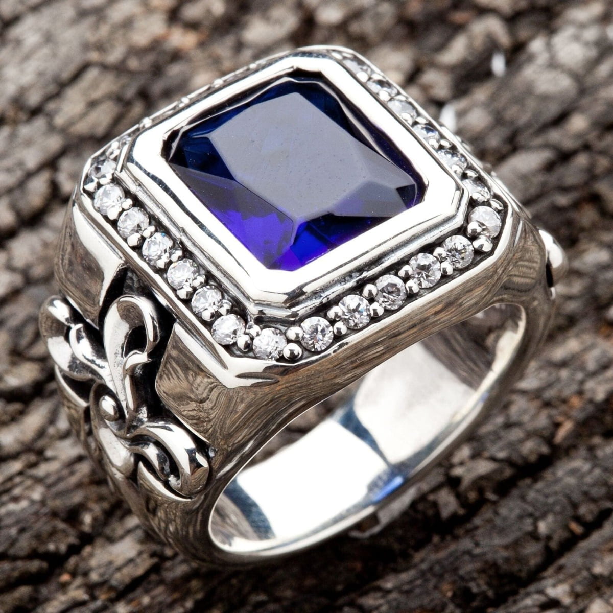 Tribal Cross Sapphire Sterling Silver Men's Ring for Wedding, Gift & Everyday Wear – Handmade Jewelry for Men, Religious & Fashion Accessory
